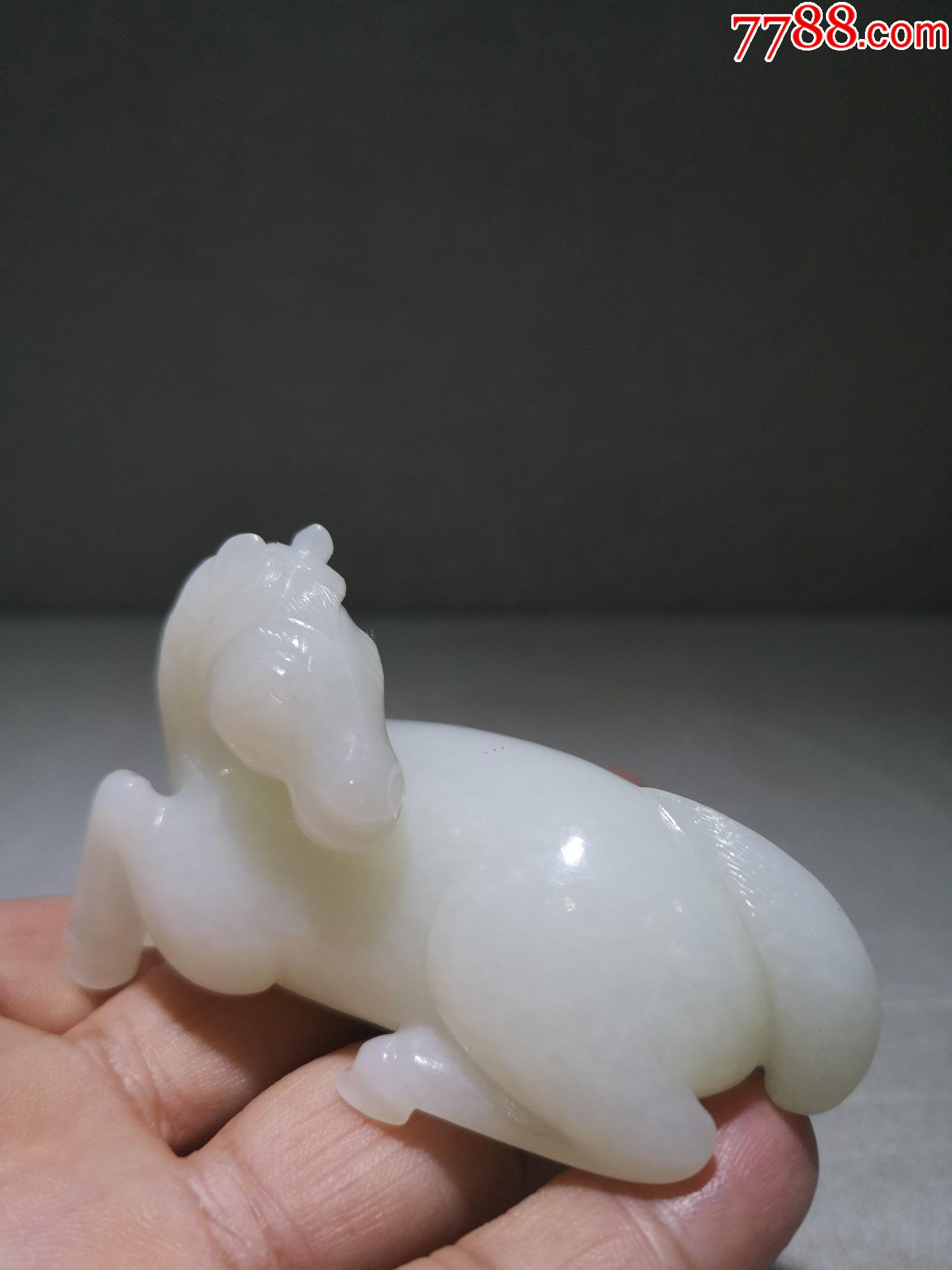 和田白玉马手把件摆件