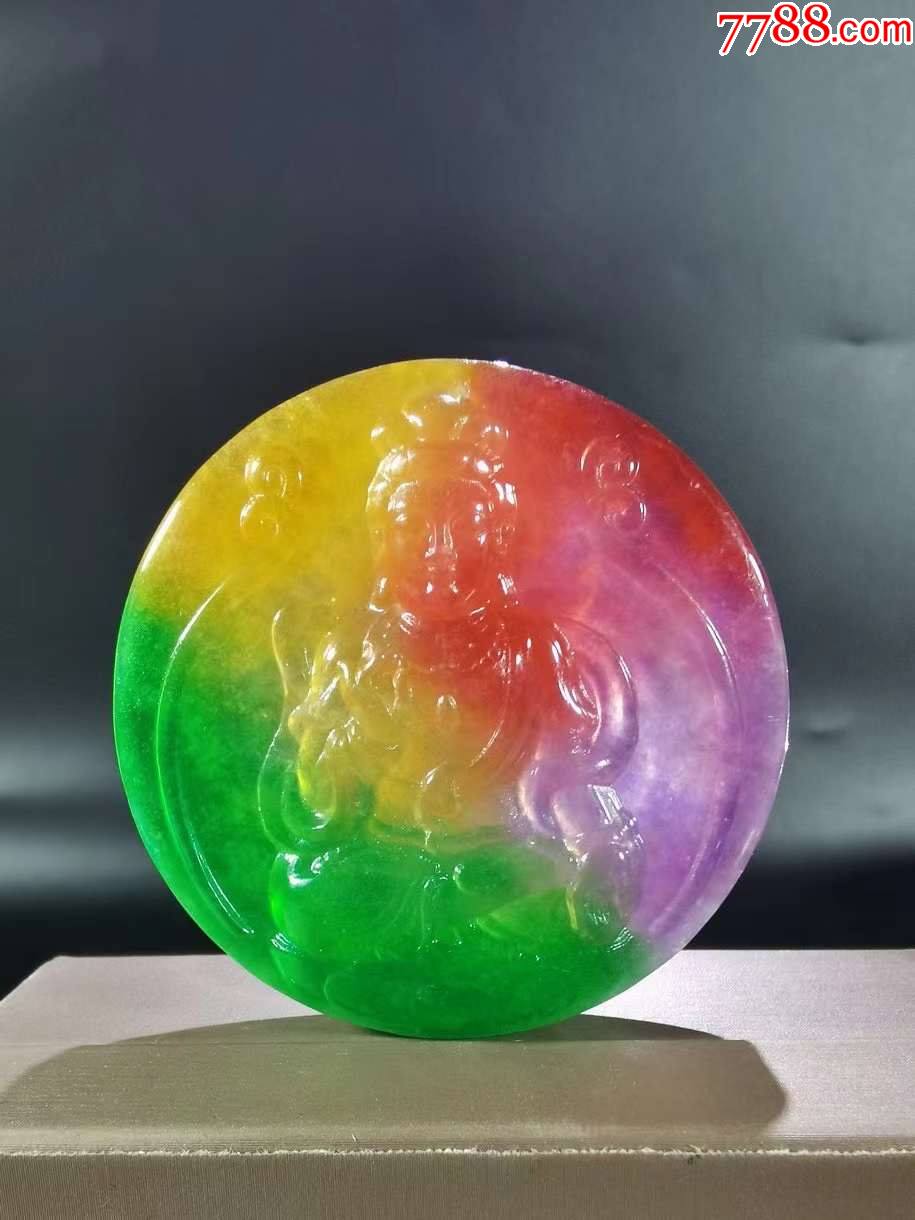 缅甸天然老坑彩色翡翠挂件