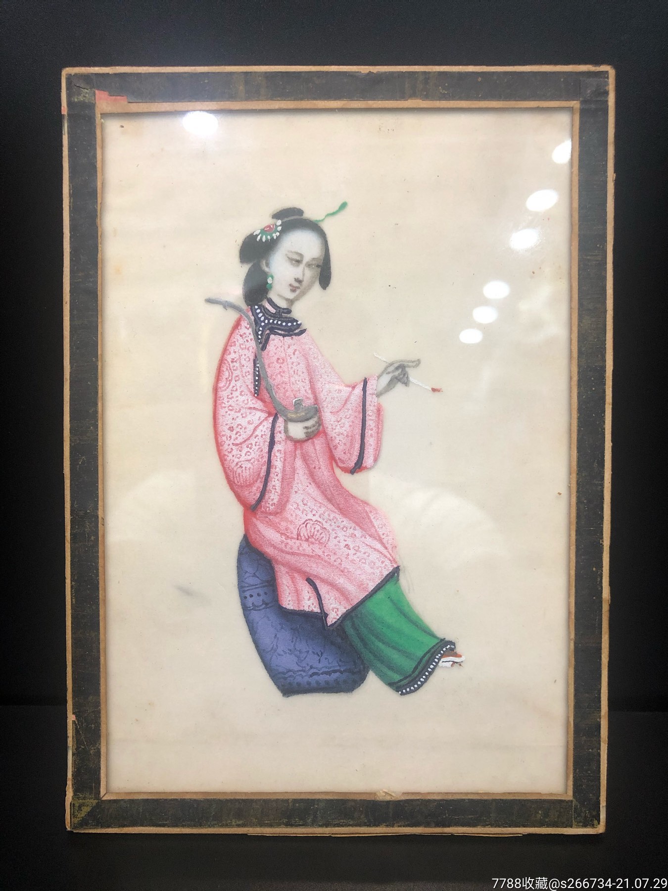 欧洲回流原装裱清代通草画