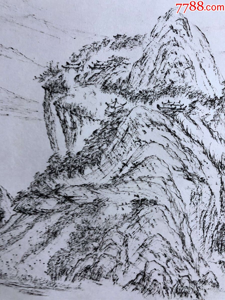 书画13716,四川画家【袁建军】钢笔画,传统山水画,画心尺寸约为625*48