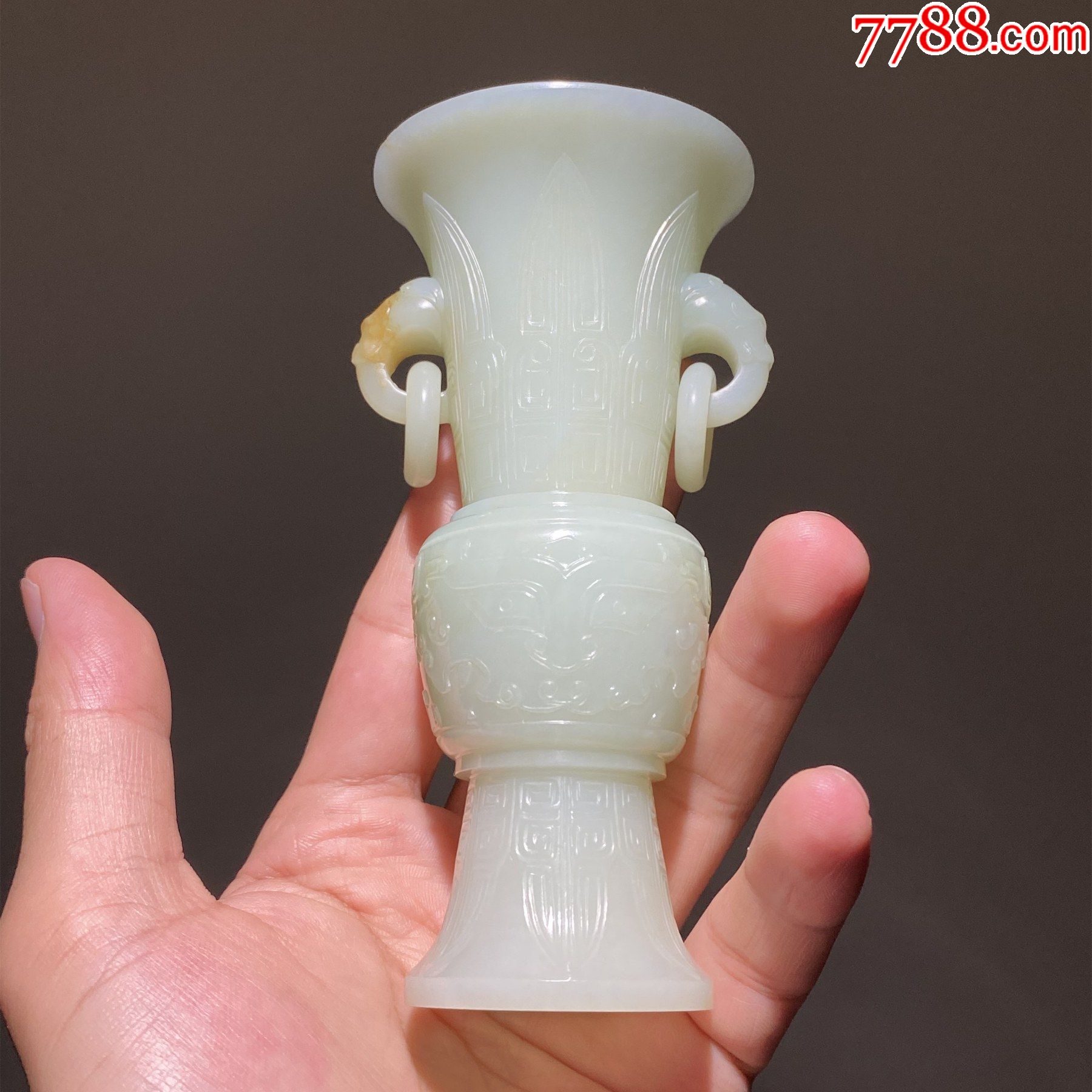 清乾隆和田玉籽料白玉花觚清宫玉器花插古玉老玉文房摆件雅玩