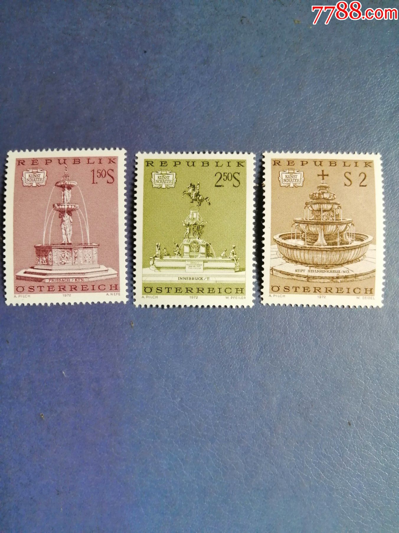 奥地利邮票1972年珍贵的艺术喷泉雕刻版3全无邮戳新票