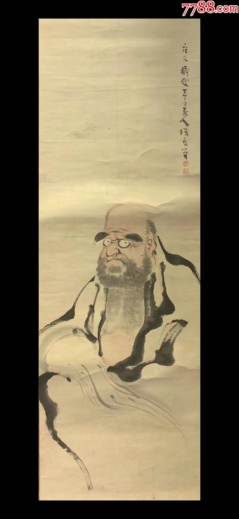 【日本回流字画】清末达摩肖像3317玄关家居装饰收藏书画