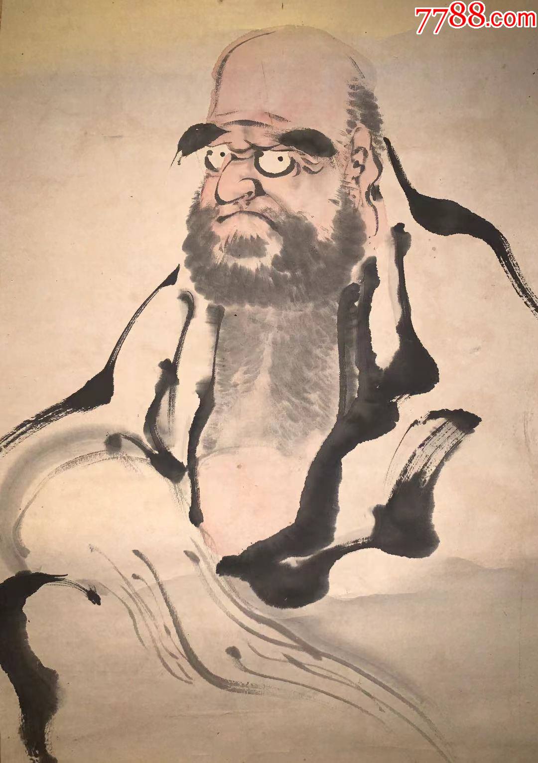 【日本回流字画】清末达摩肖像3317玄关家居装饰收藏书画