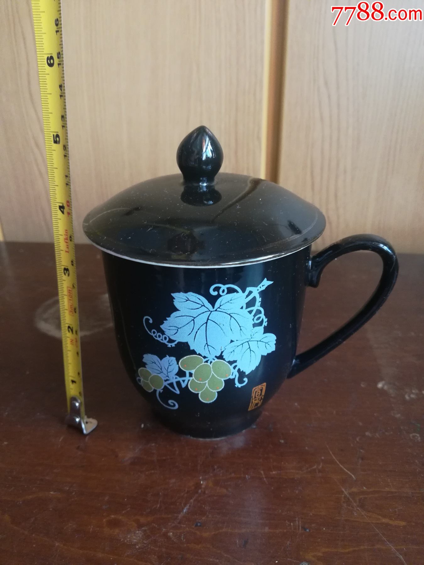 文革宣化一瓷厂手绘葡萄茶杯