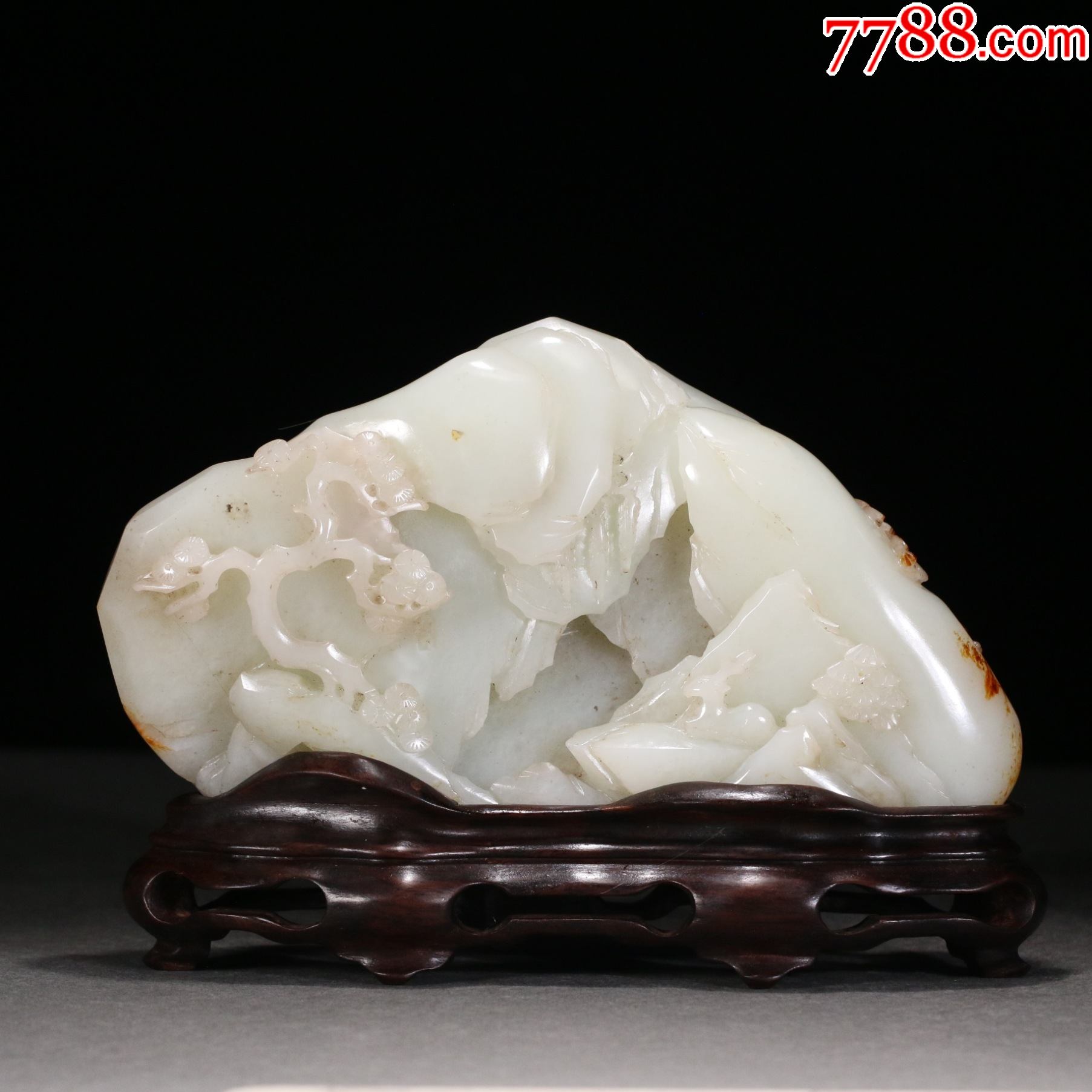 旧藏清和田玉松下人物山子摆件