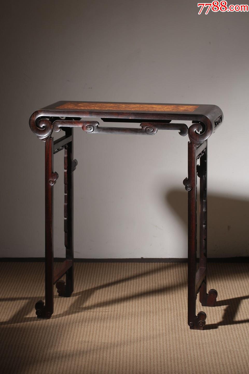 大红酸枝嵌独板瘿木面书卷香案