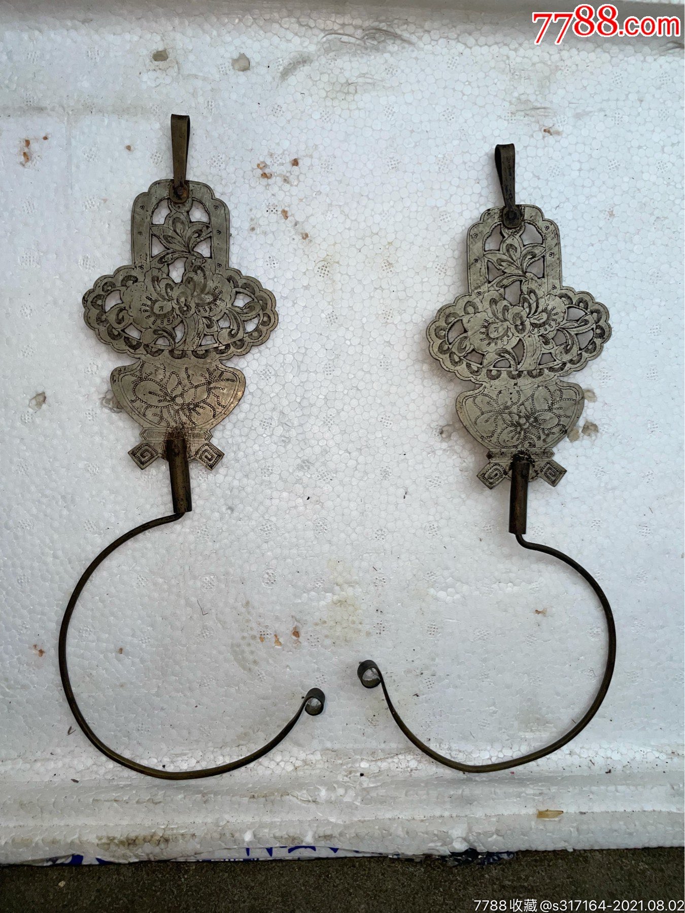 民俗收藏级黄铜白片雕刻物阴刻花纹来福花卉老物件下乡窗帘构件民俗