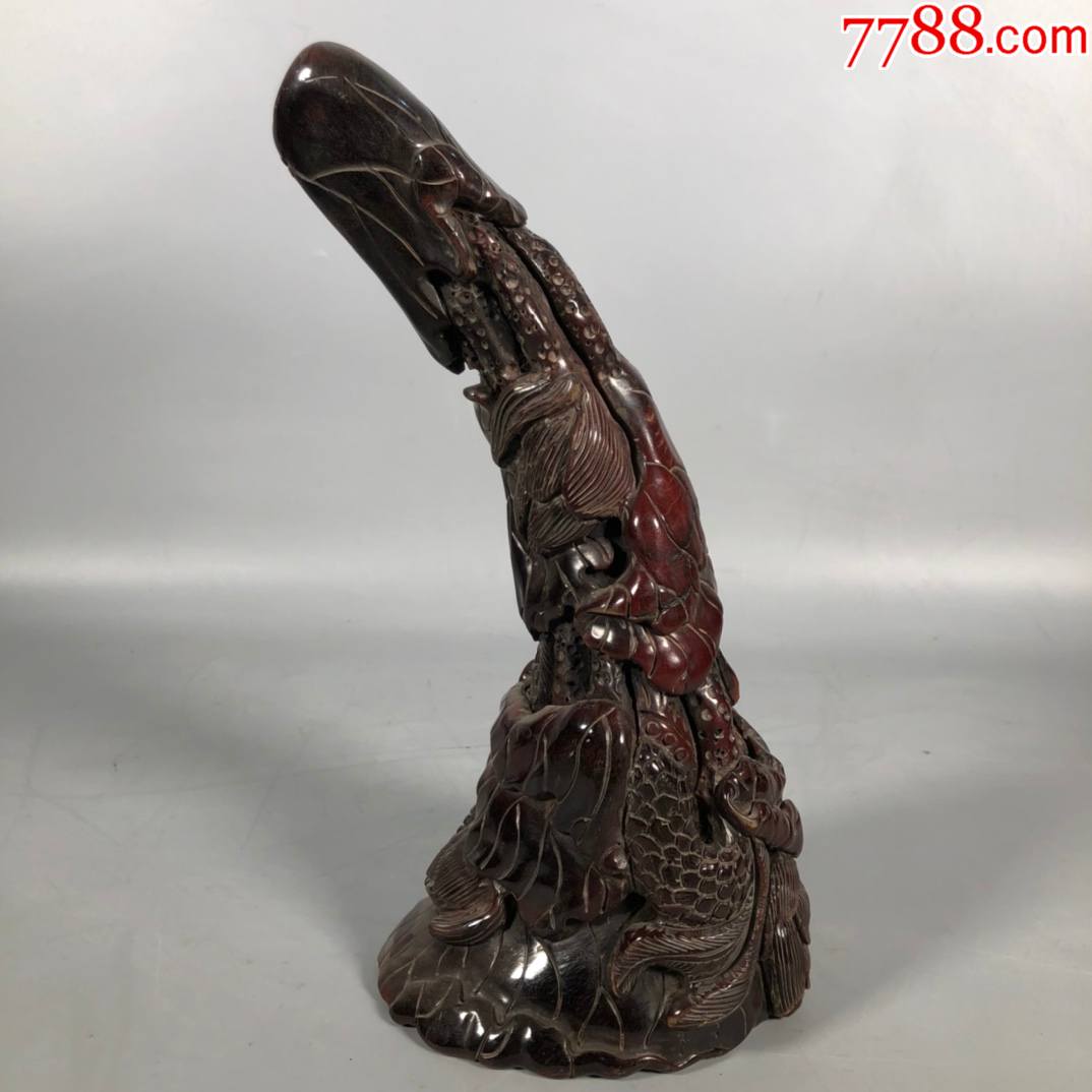 牛角手工雕刻莲花牛角尖摆件