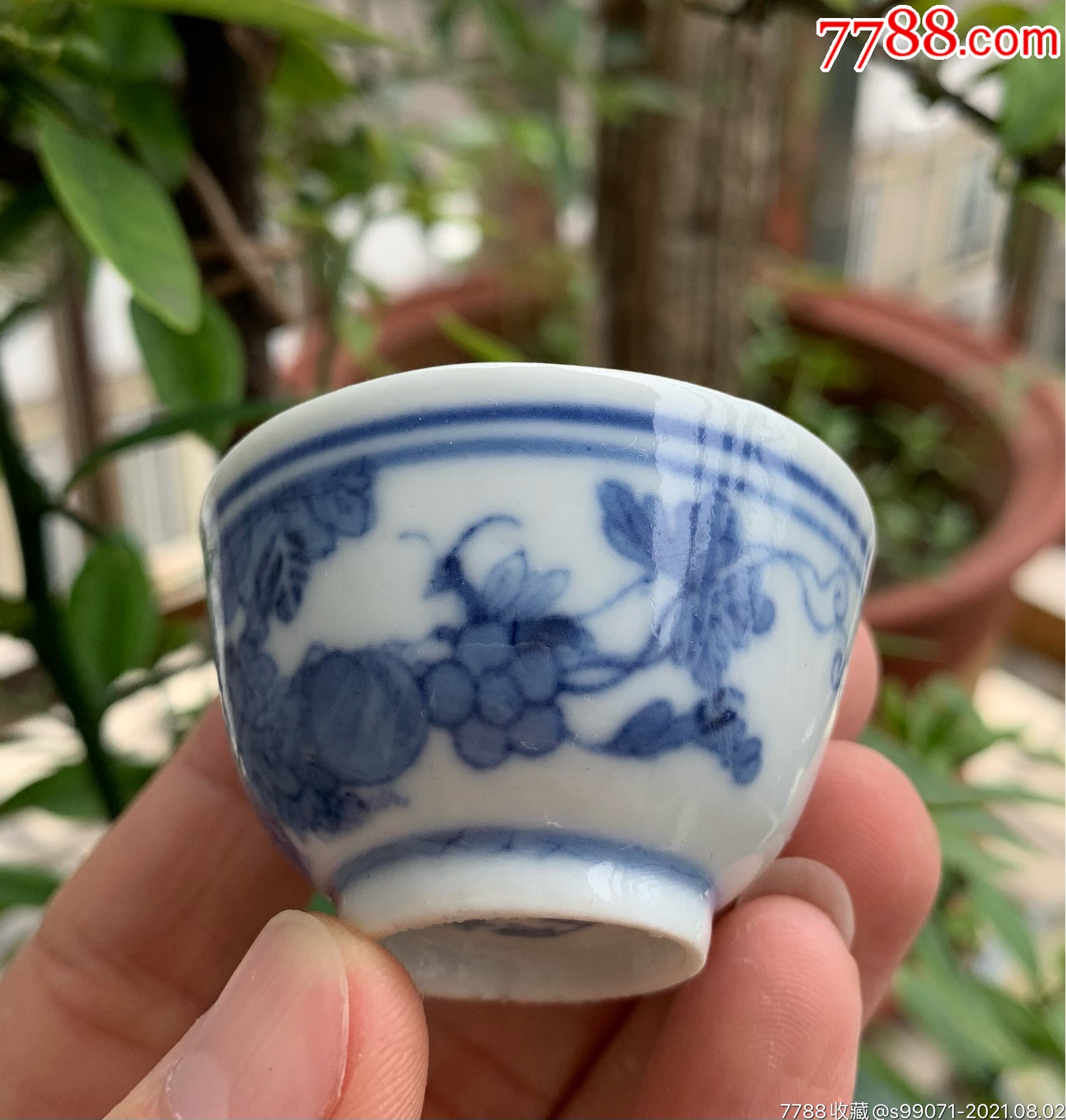 光绪青花蝴蝶花卉小茶杯一对-价格:888元-se81794224-青花瓷-零售