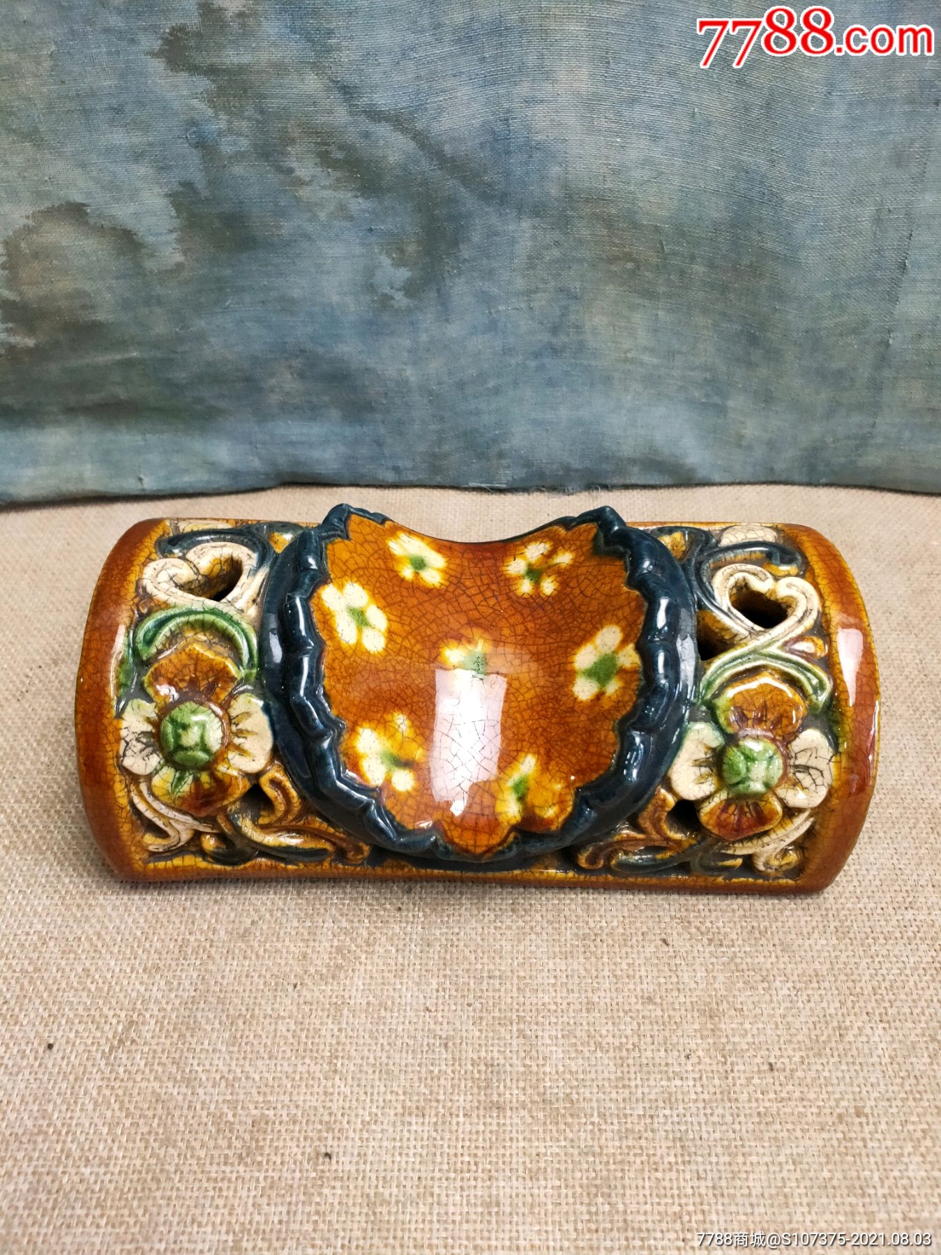 唐三彩老瓷枕开片完整