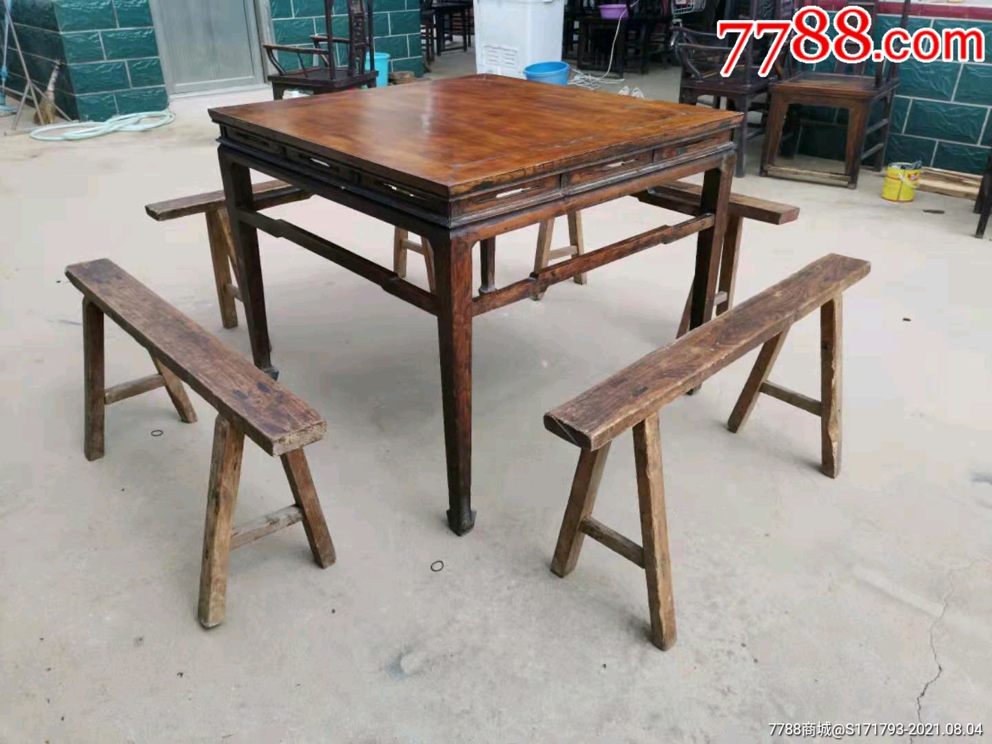 民国时期老茶桌五件套方桌