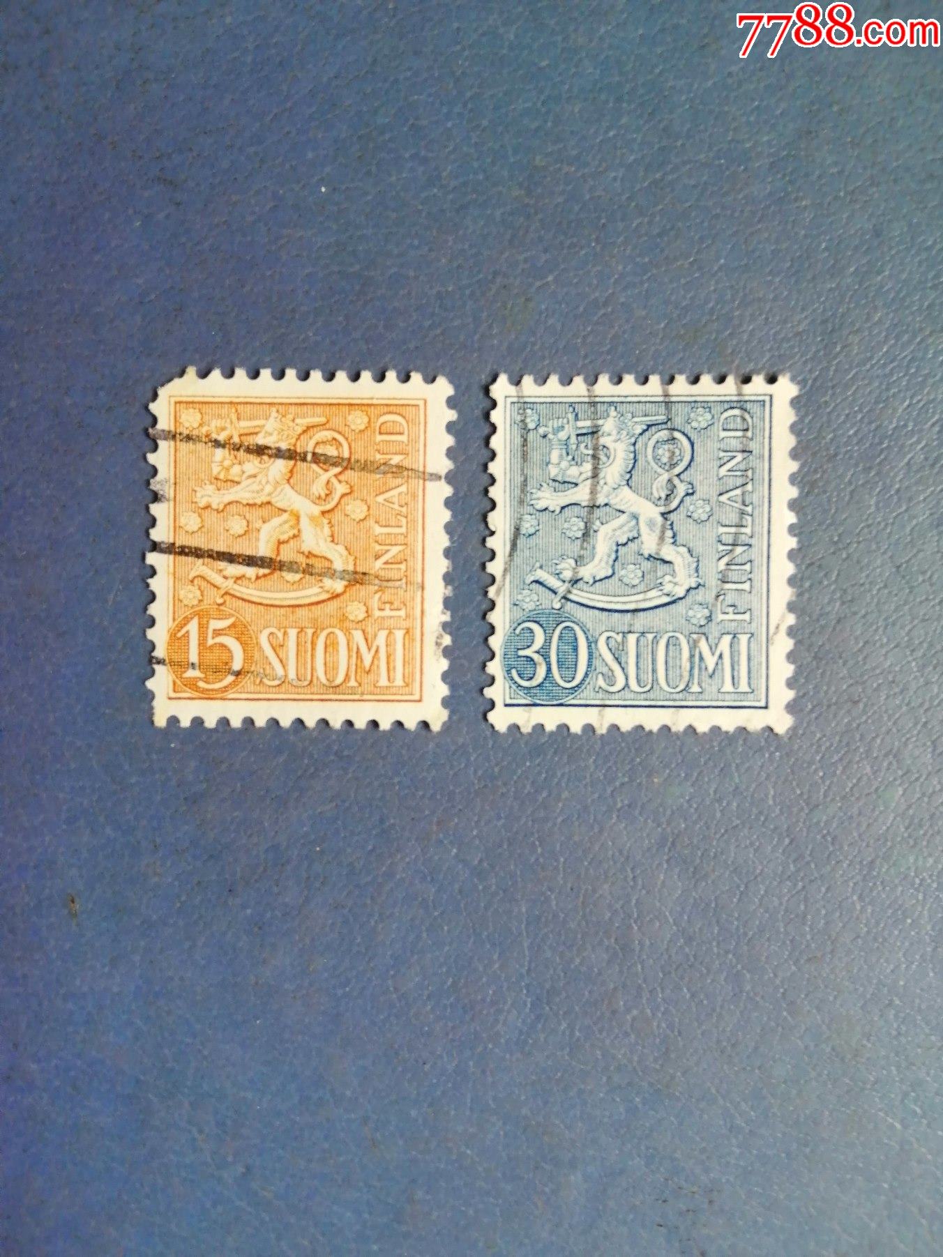 芬兰邮票1955年狮徽国徽2枚(信销票)