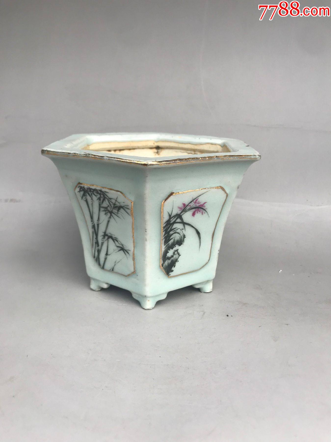 清代-粉彩-梅兰竹菊六角花盆