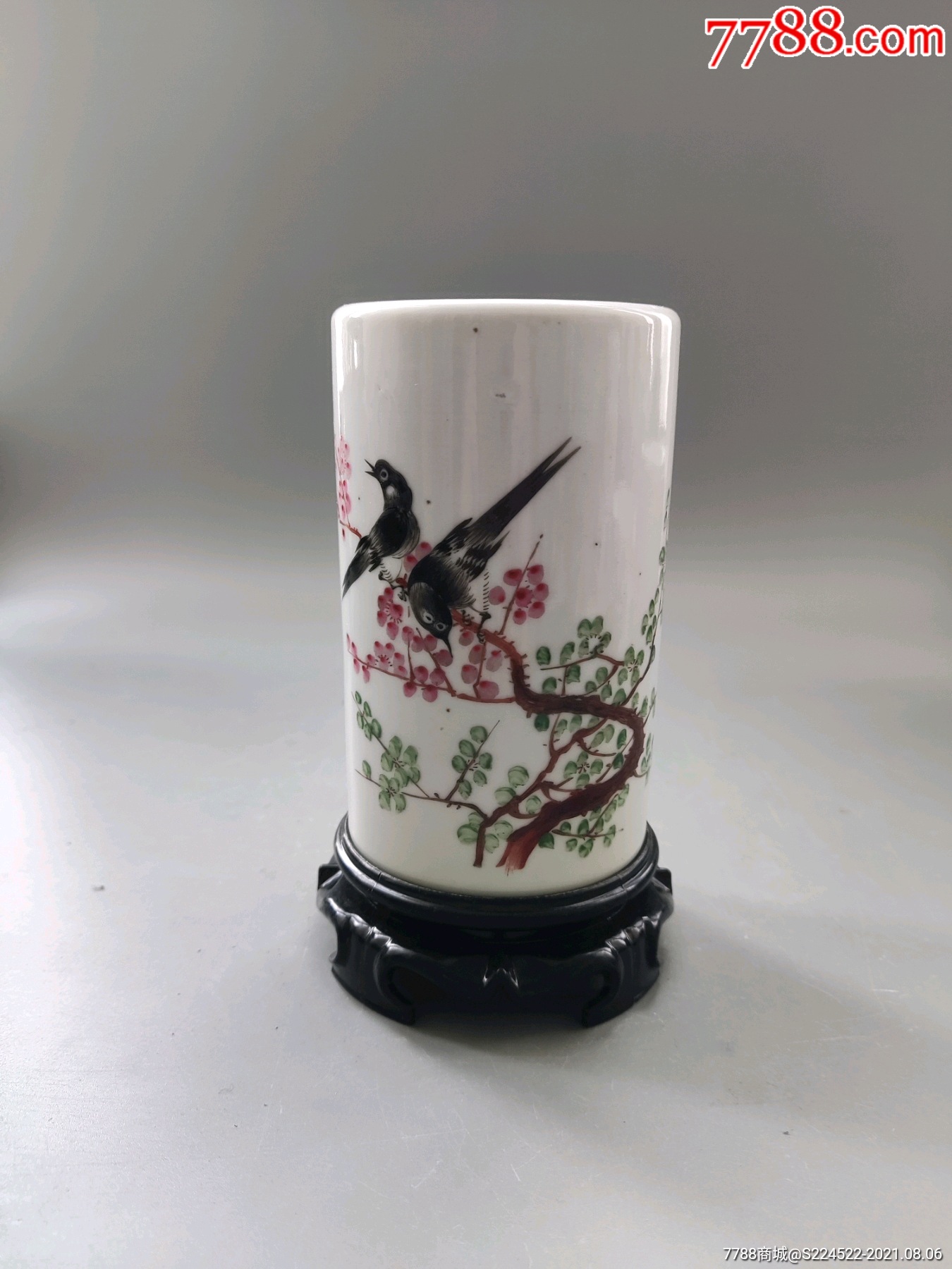 建国初粉彩喜上眉梢笔筒