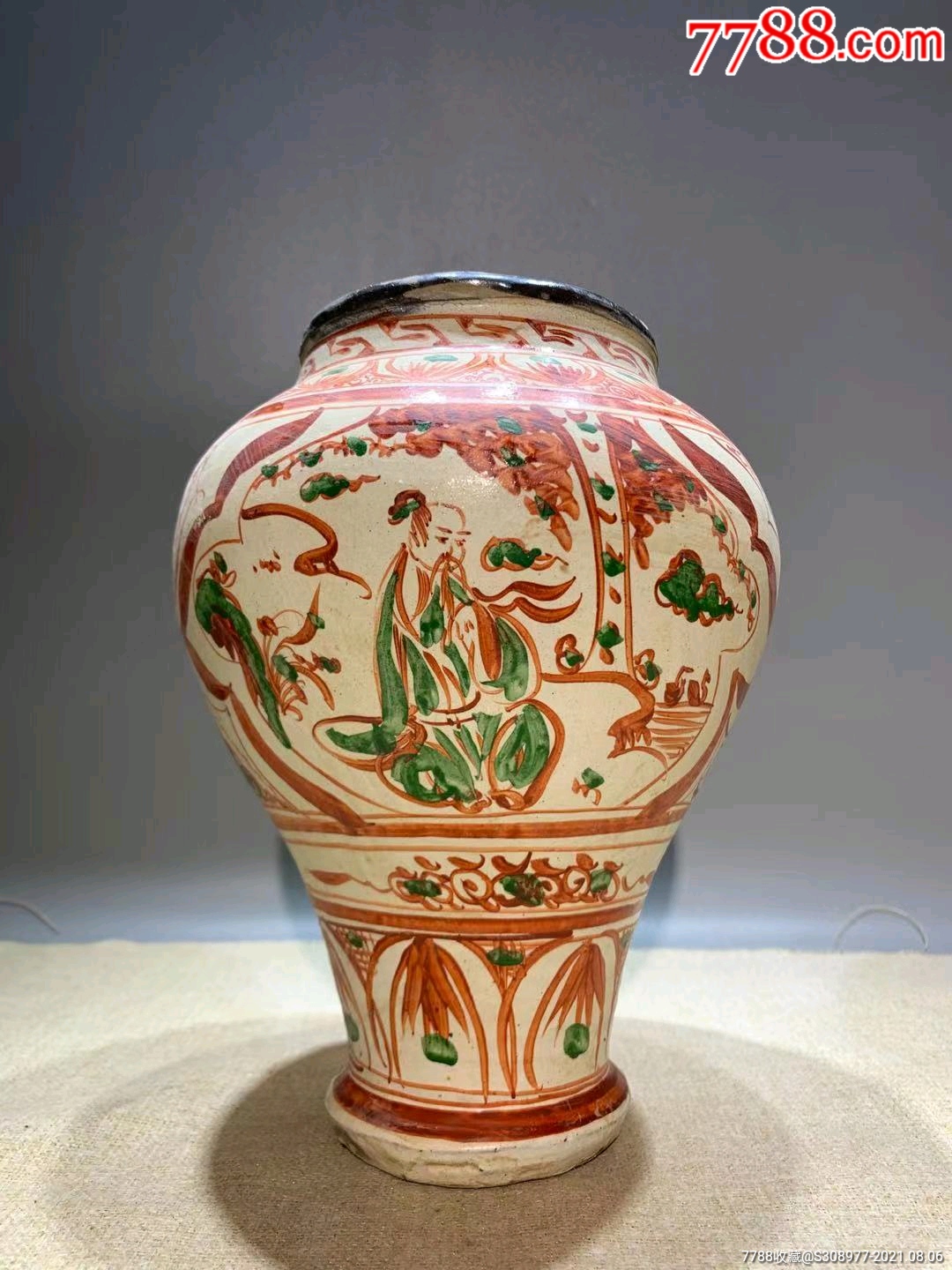宋代红绿彩人物大罐