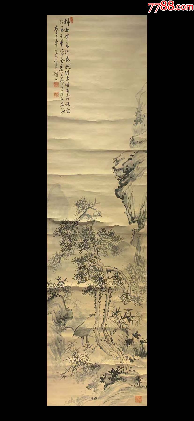 日本回流老字画纸本杉野仙山清末山水3429中古真迹书画-山水国画原作-7788字画网
