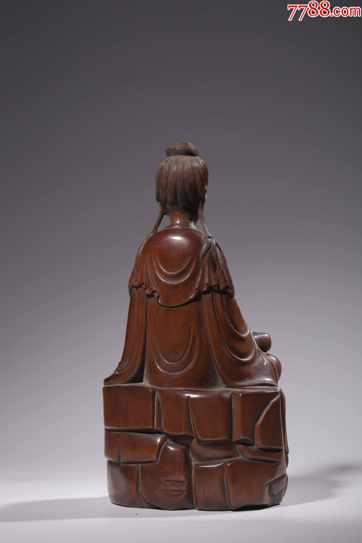 民国黄杨木雕观音坐像摆件-木佛像/人像-7788木艺