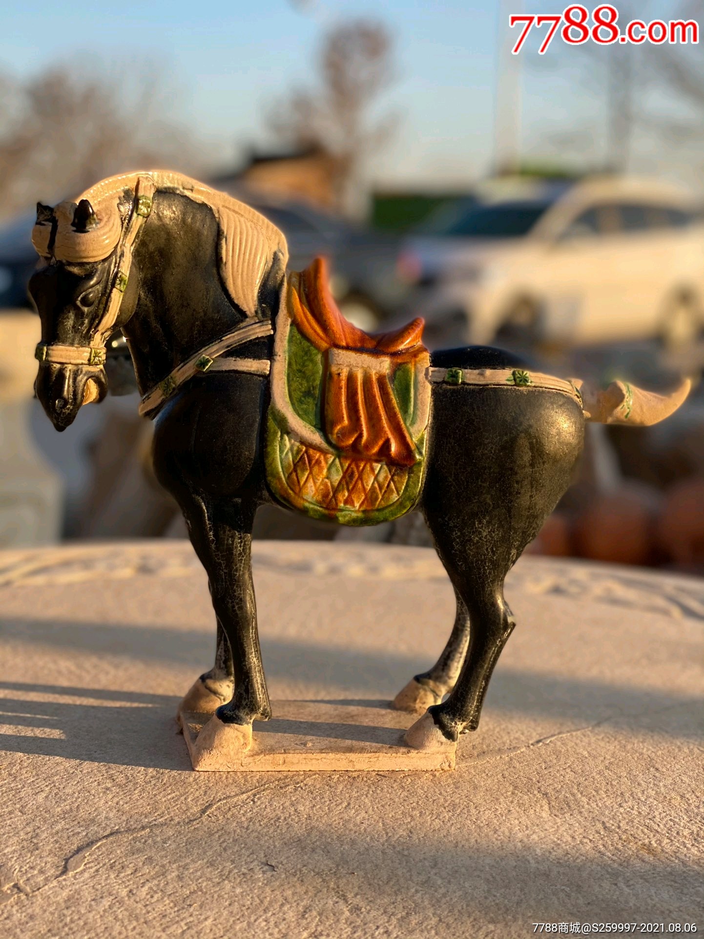 唐三彩蓝柚战马,全品完整!