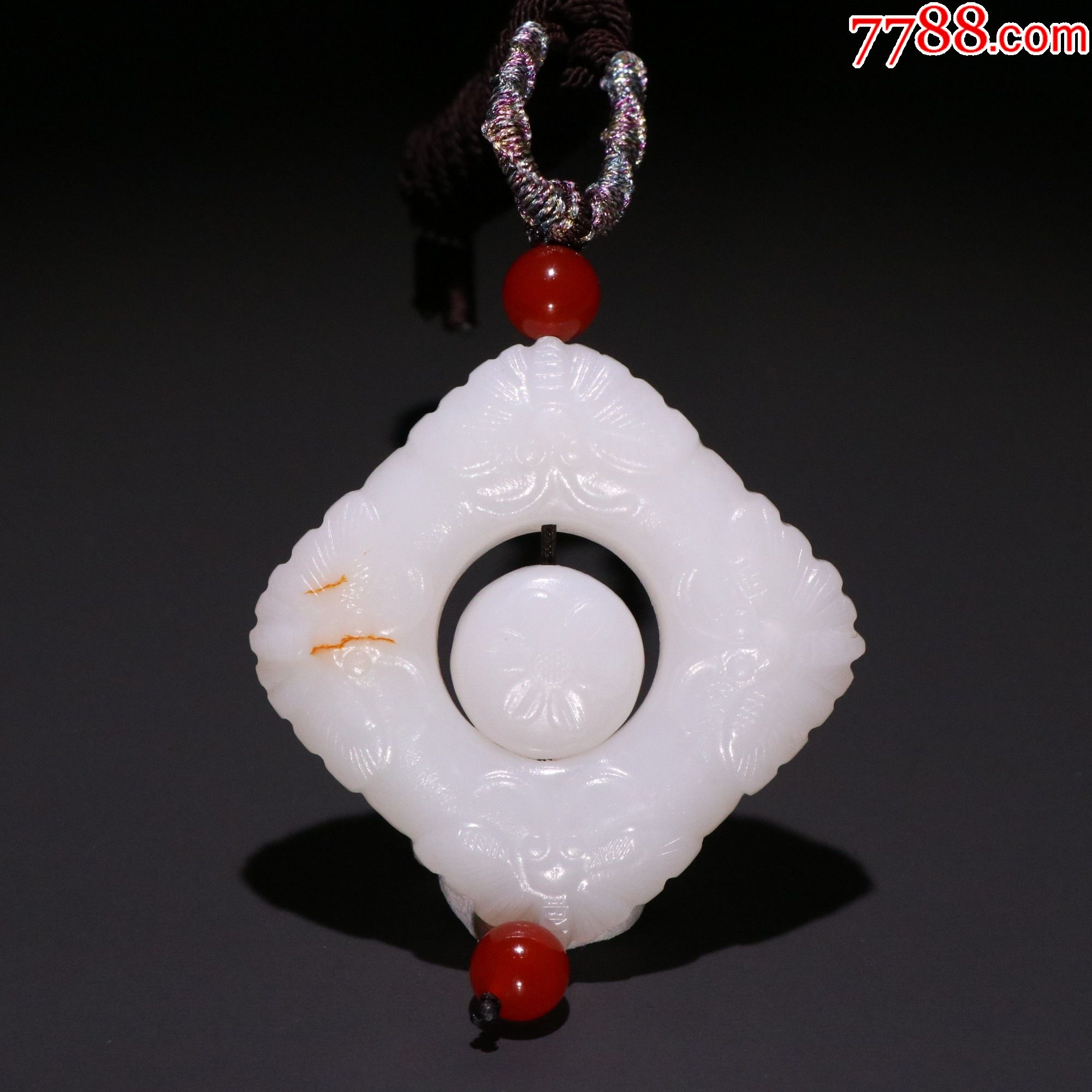 和田玉雕花纹转心挂佩