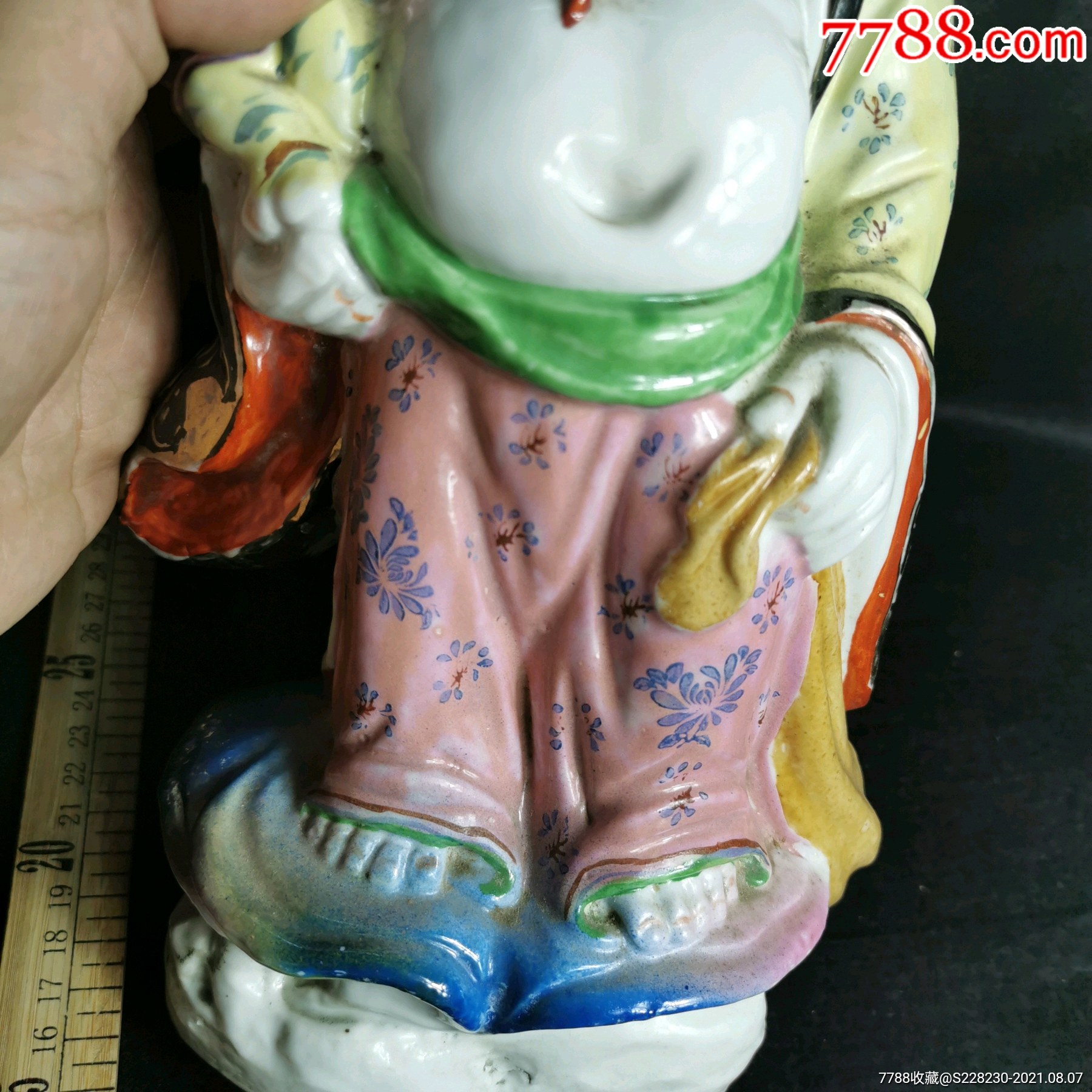 包邮景德镇老厂货雕塑瓷厂80年代手绘粉彩站立布袋罗汉送子罗汉
