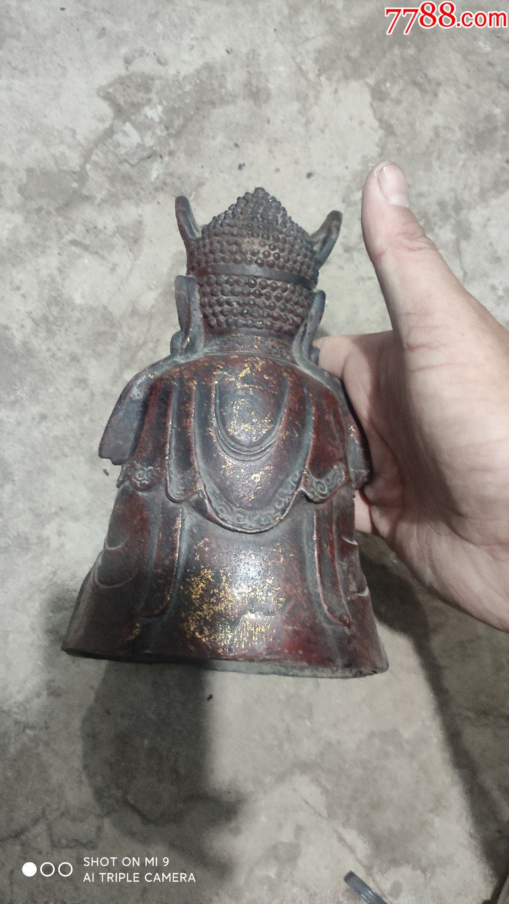 佛像造像铁佛鎏金佛一尊帽子上还有小佛像高21厘米