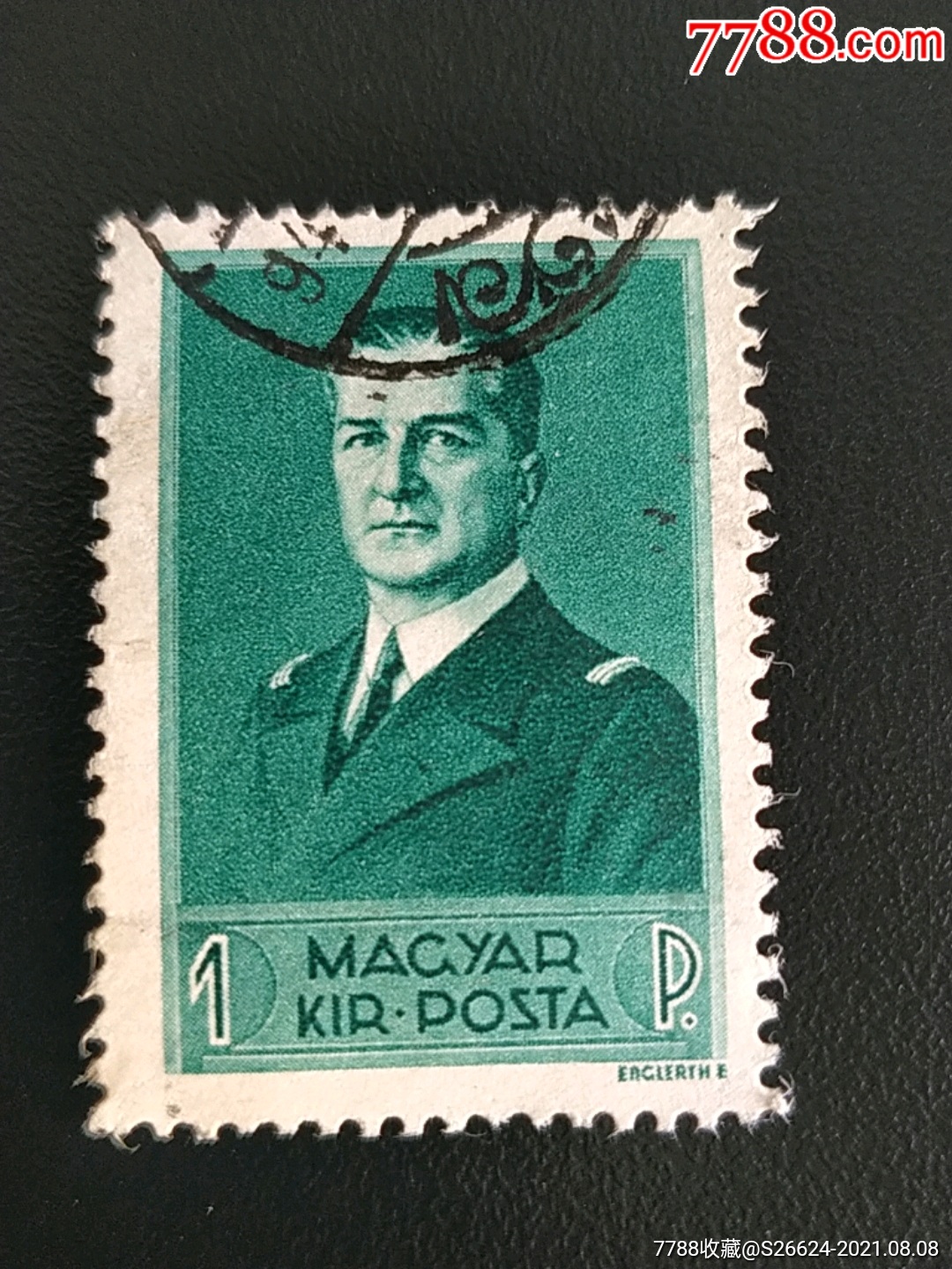 1938年匈牙利摄政王霍尔蒂将军肖像水印邮票1枚销