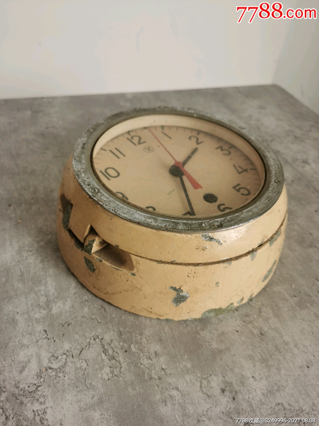 苏联产cccp外壳纯铝机械老船用钟挂钟