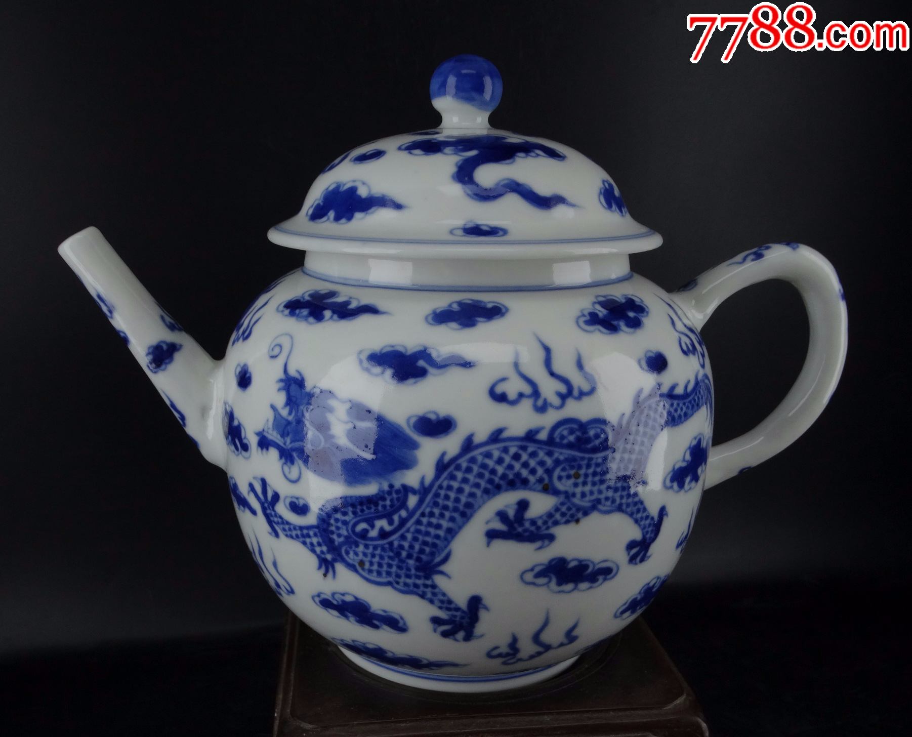 67茶壶茶具执壶清代乾隆年制款光绪二龙戏珠直流宝珠扭青花大茶壶