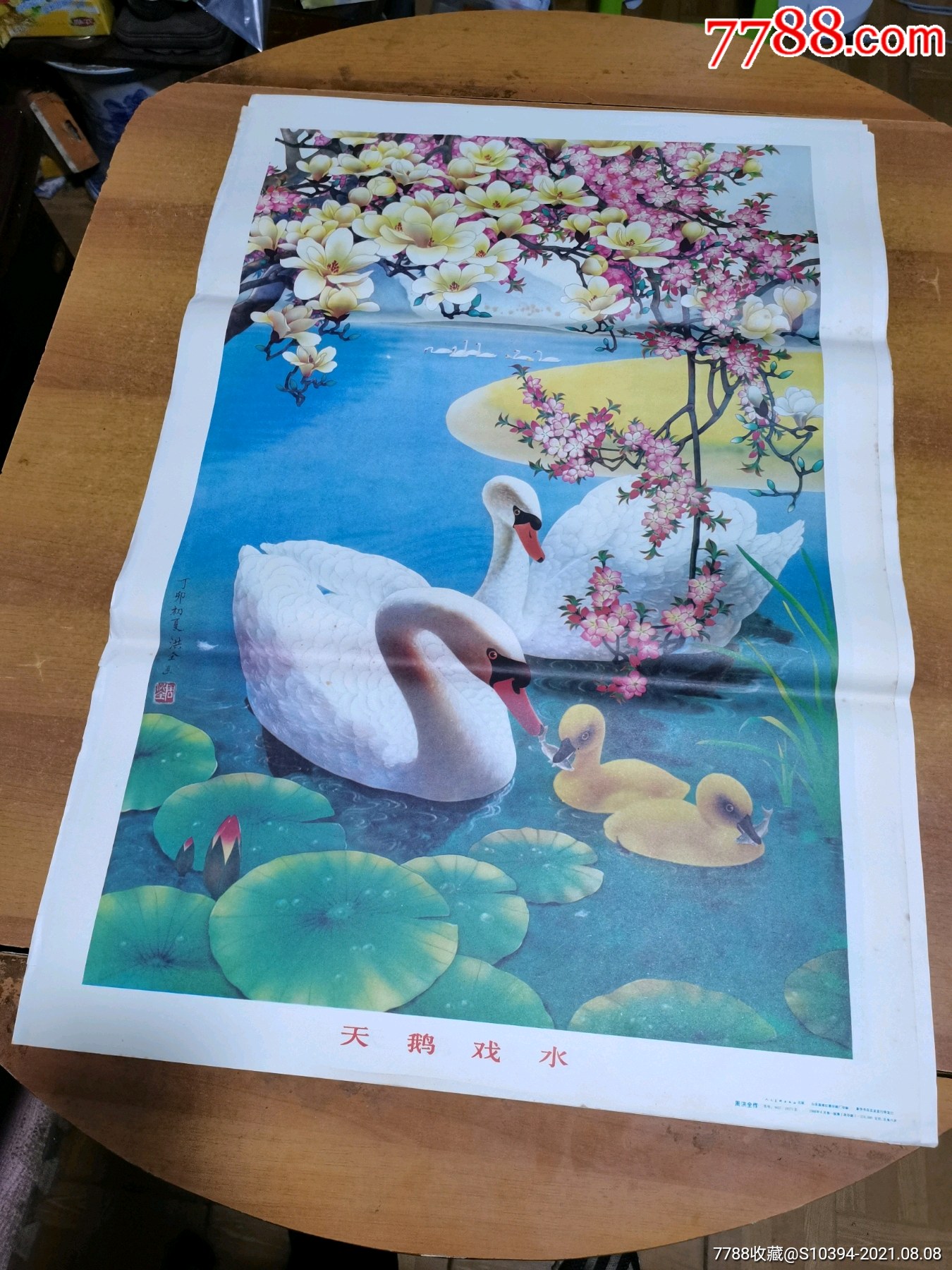 1988年,天鹅戏水,对开年画宣传画76*52厘米的,,品如图收藏品