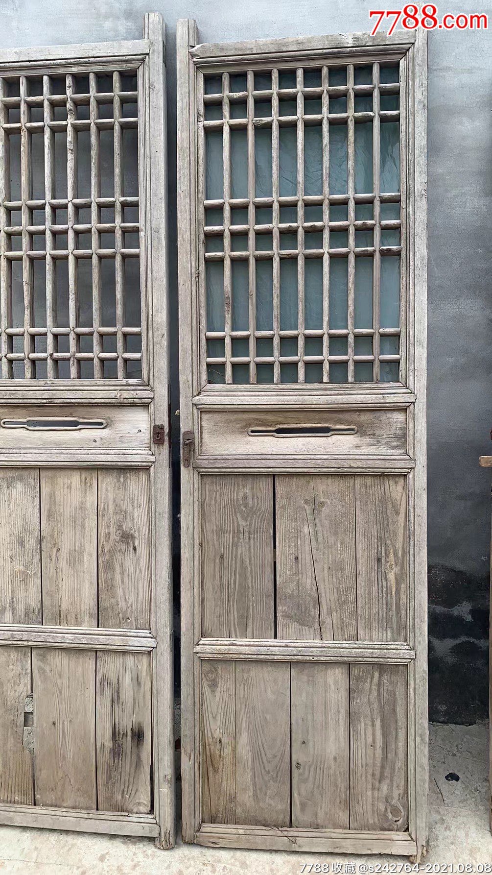 清代杉木老门一对200120