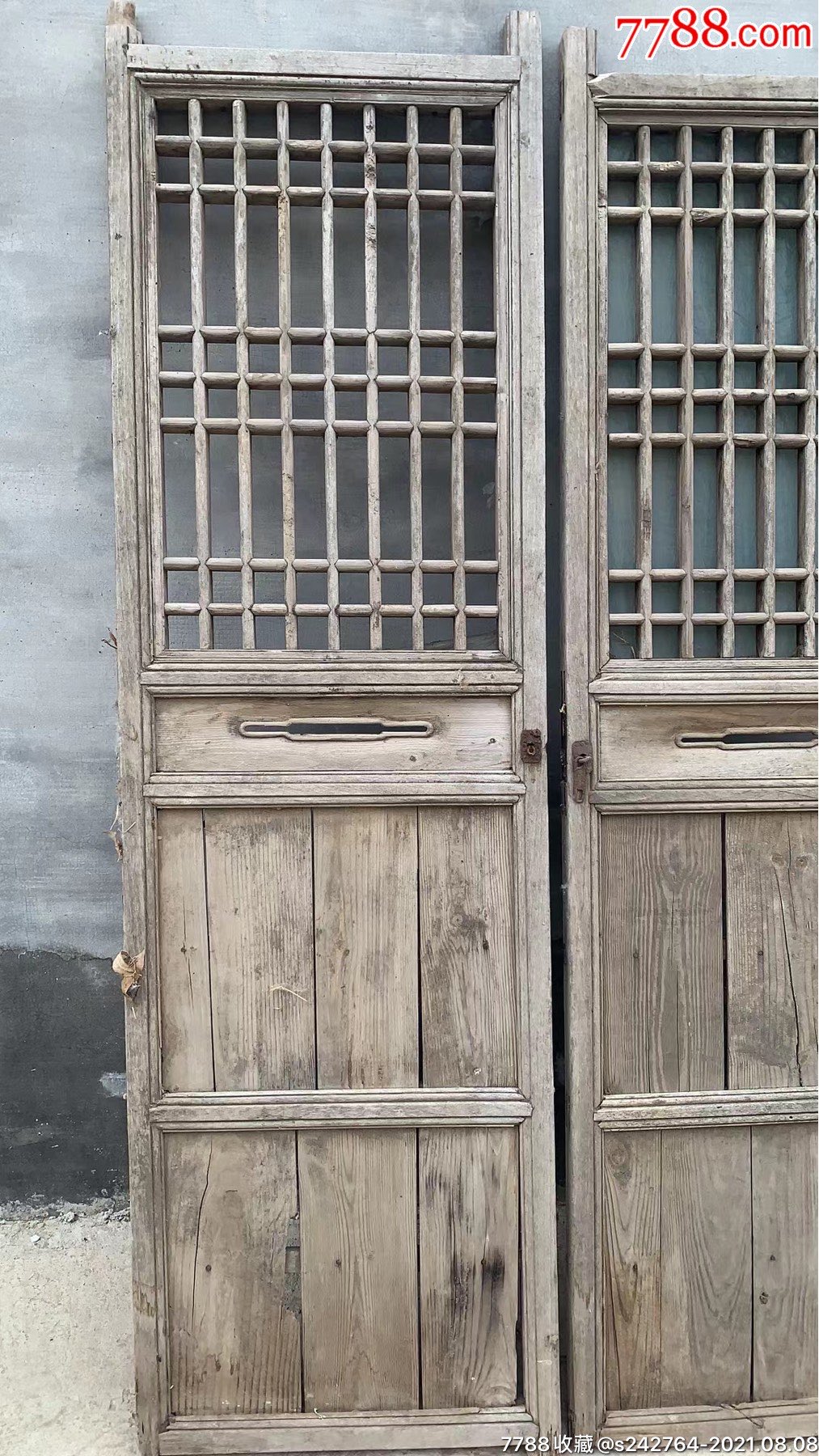 清代杉木老门一对200120