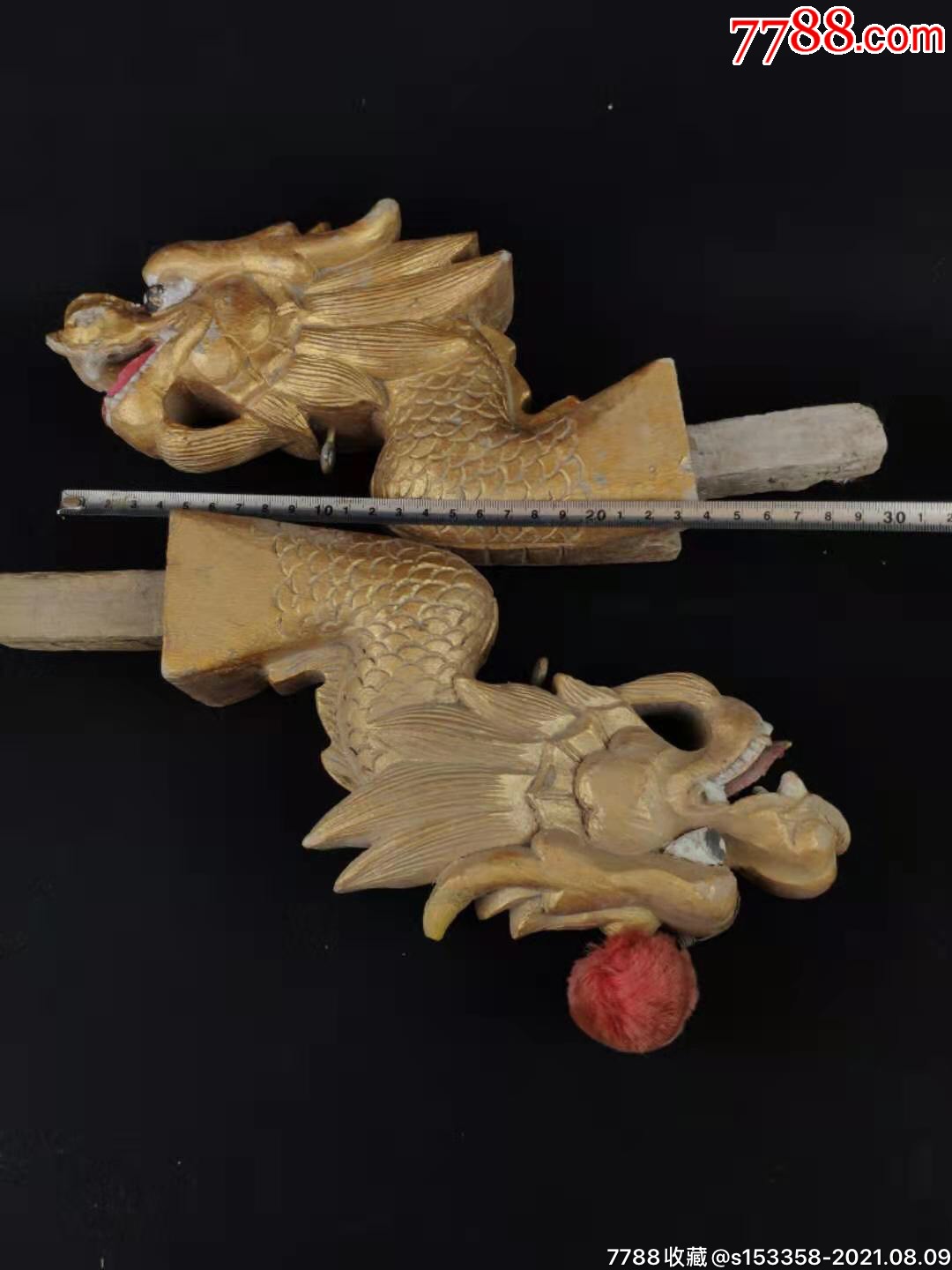 楠木漆金轿顶龙头一对,-价格:680元-se81913069-木雕摆件-零售-7788