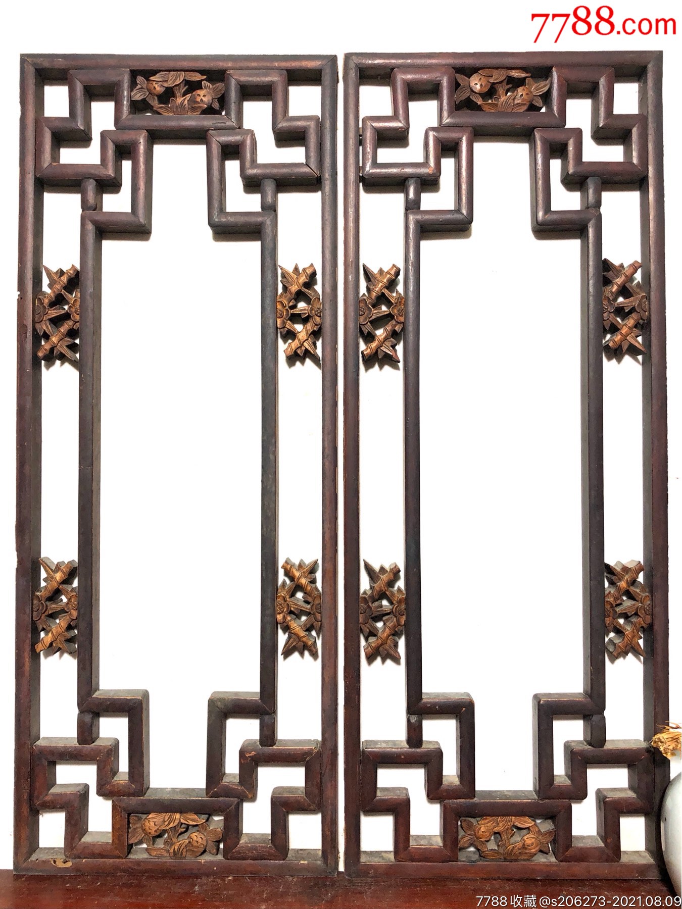 民国特色老木雕挂屏画框一对