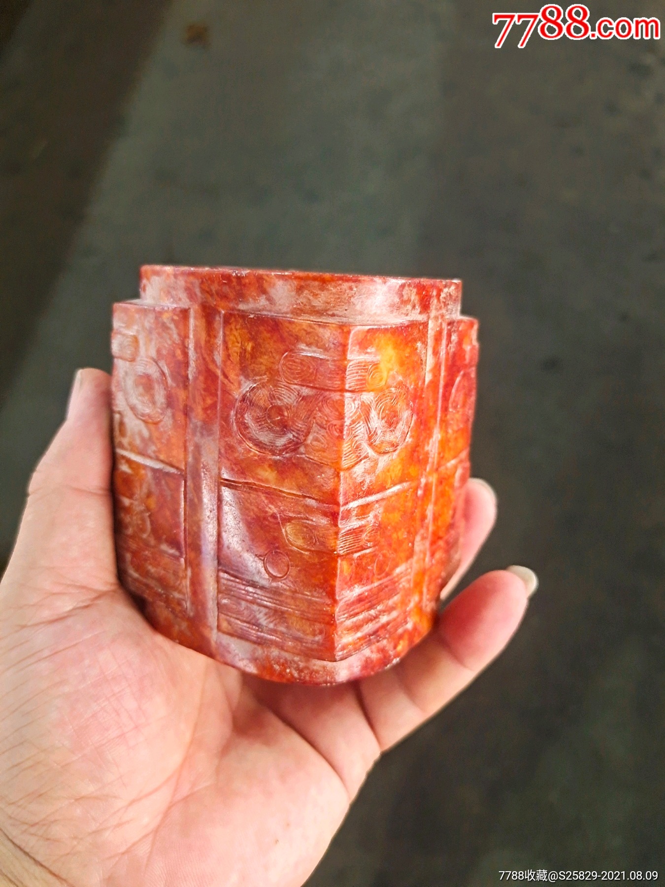 旧藏良渚红玉琮把件