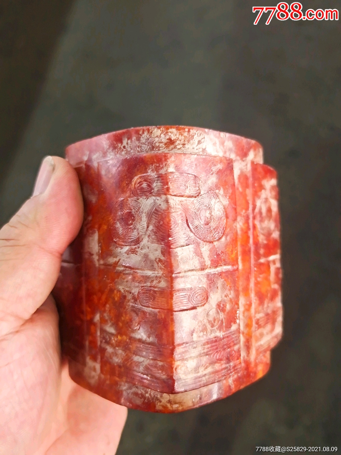 旧藏良渚红玉琮把件