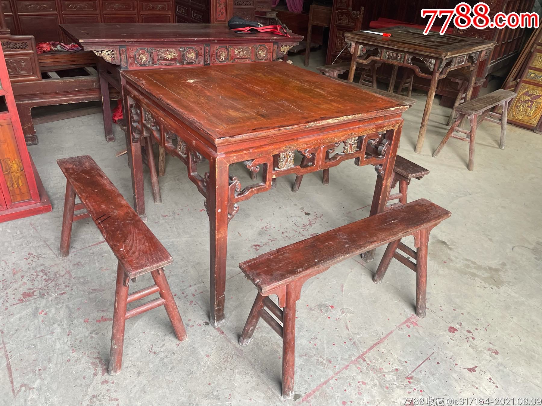 晚清民初古色古香八仙桌老方桌拱边钩子工茶桌八仙桌明清家具下乡