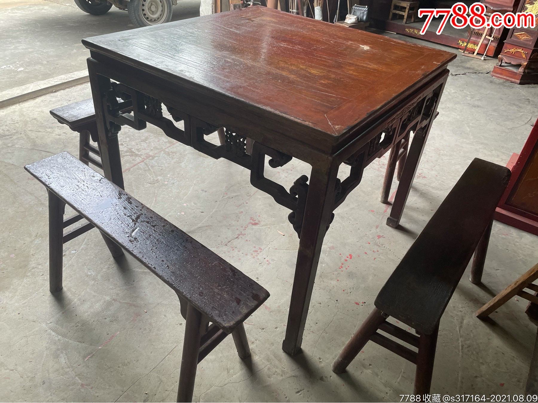 晚清民初古色古香八仙桌老方桌拱边钩子工茶桌八仙桌明清家具下乡
