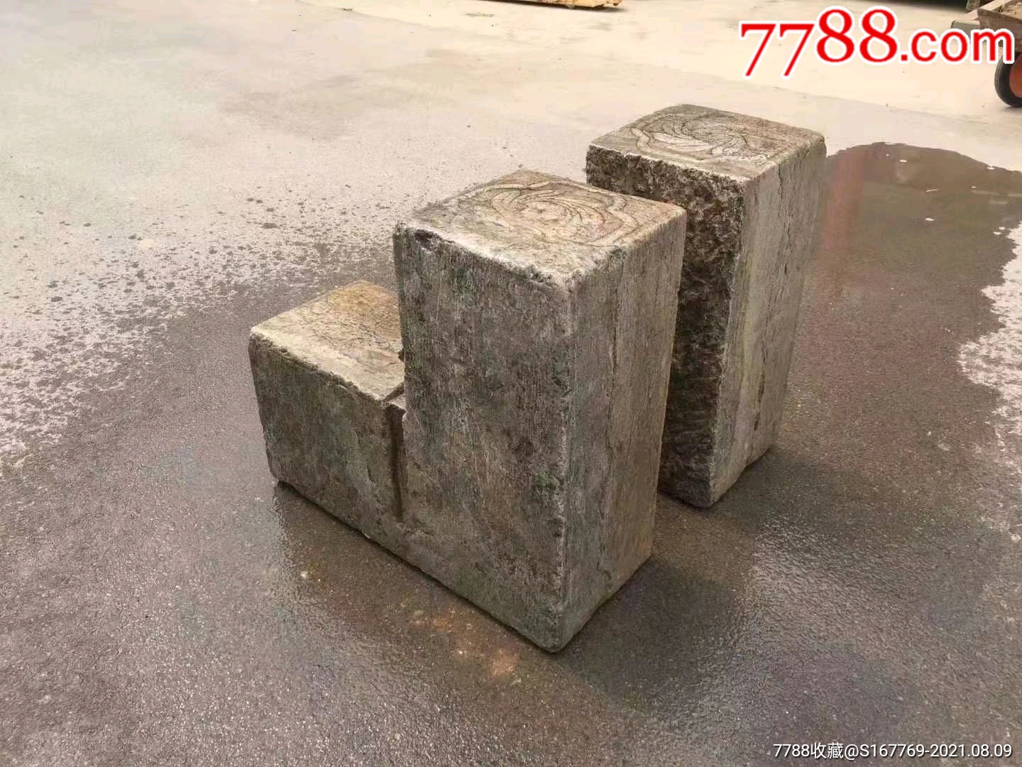 清代青石门档石一对全品
