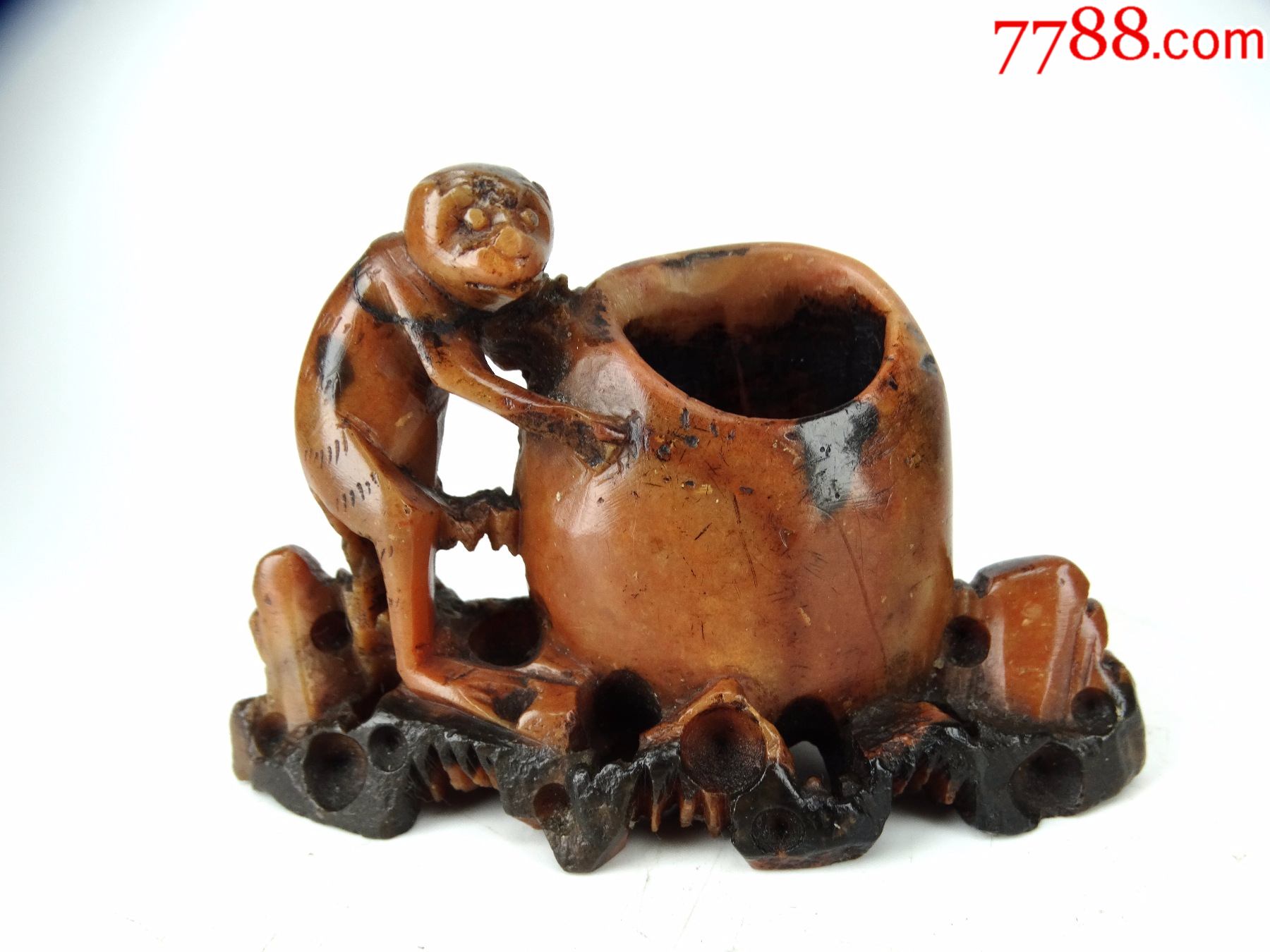 107古玩古董老货真品收藏包真包清代民国高山寿山石猴子山子笔插