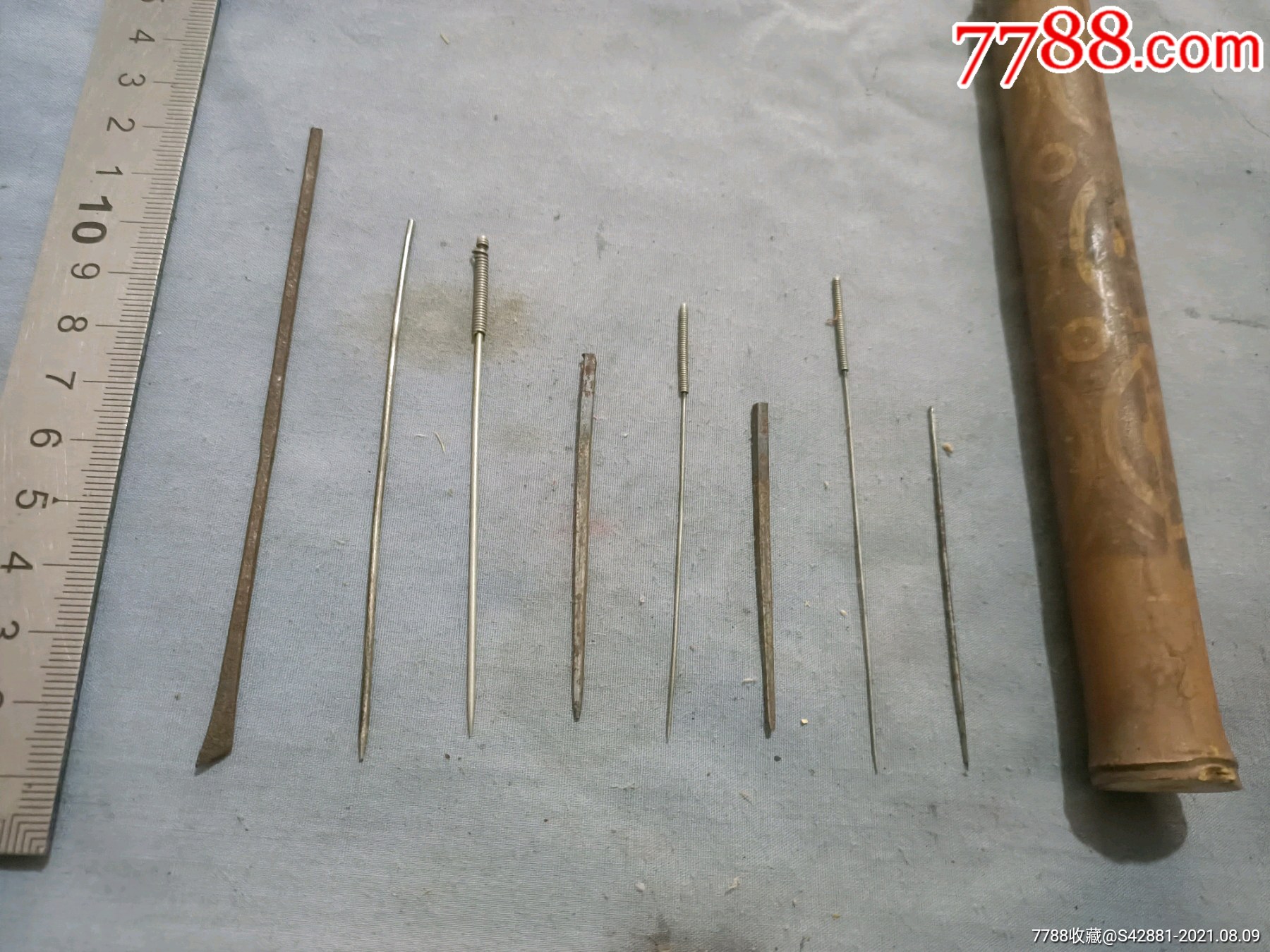 晚清民国中医针灸银针,铁针工具八件.