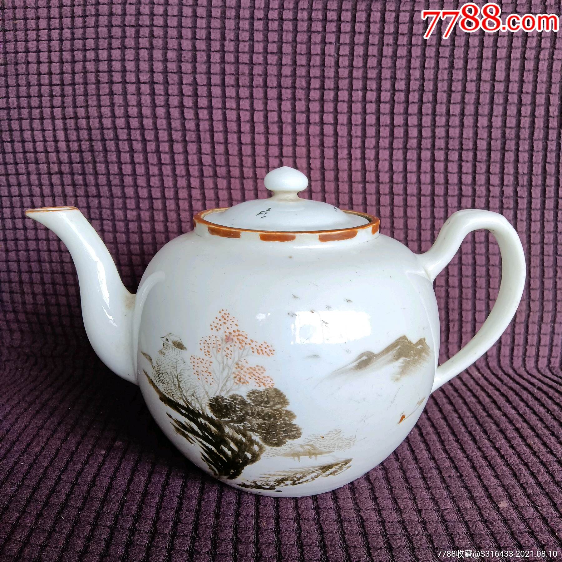 民国浅绛彩山水人物精品大壶