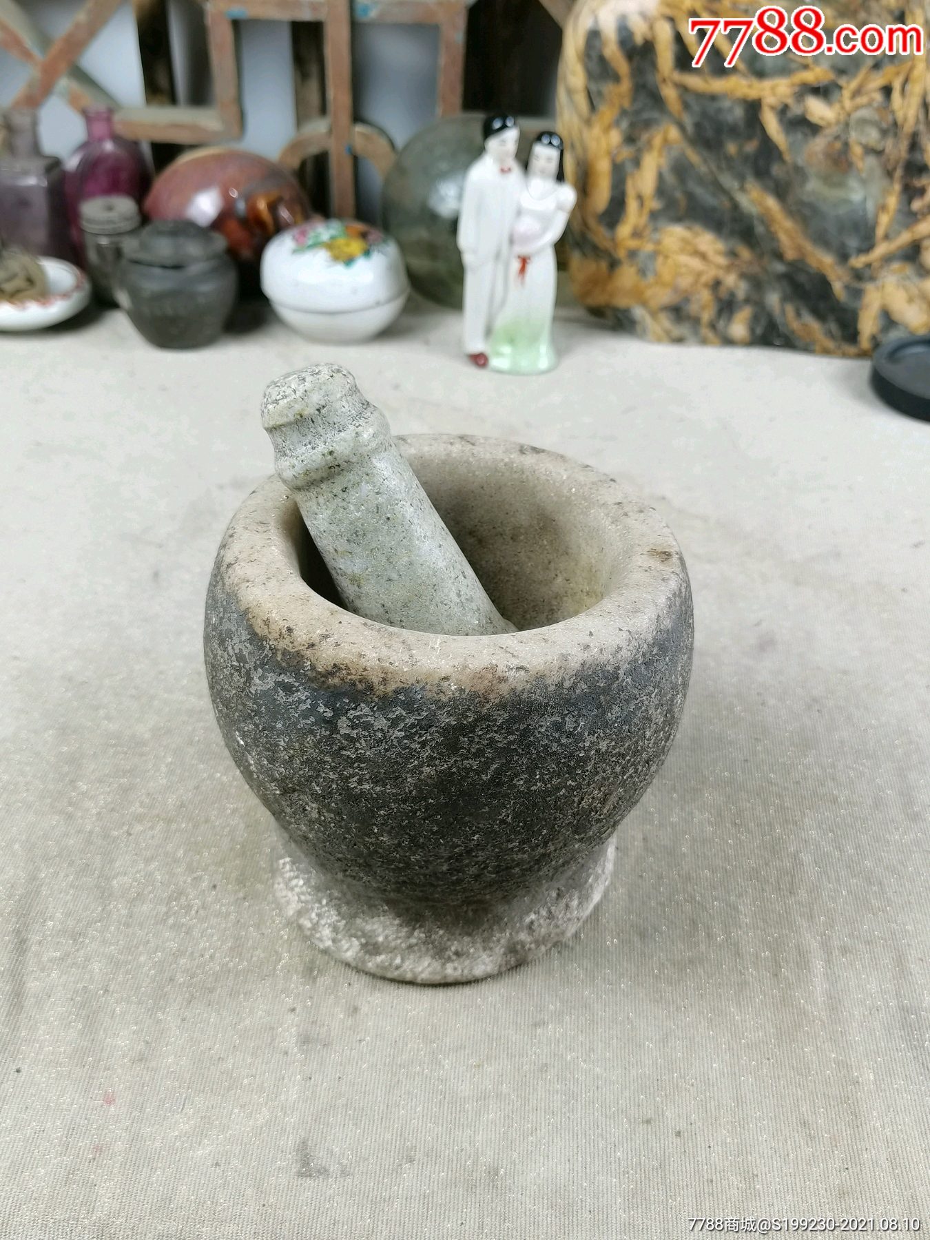 汉白玉老药臼,大理石药臼_石臼/石磨_大的萝卜古玩店【7788收藏__收藏