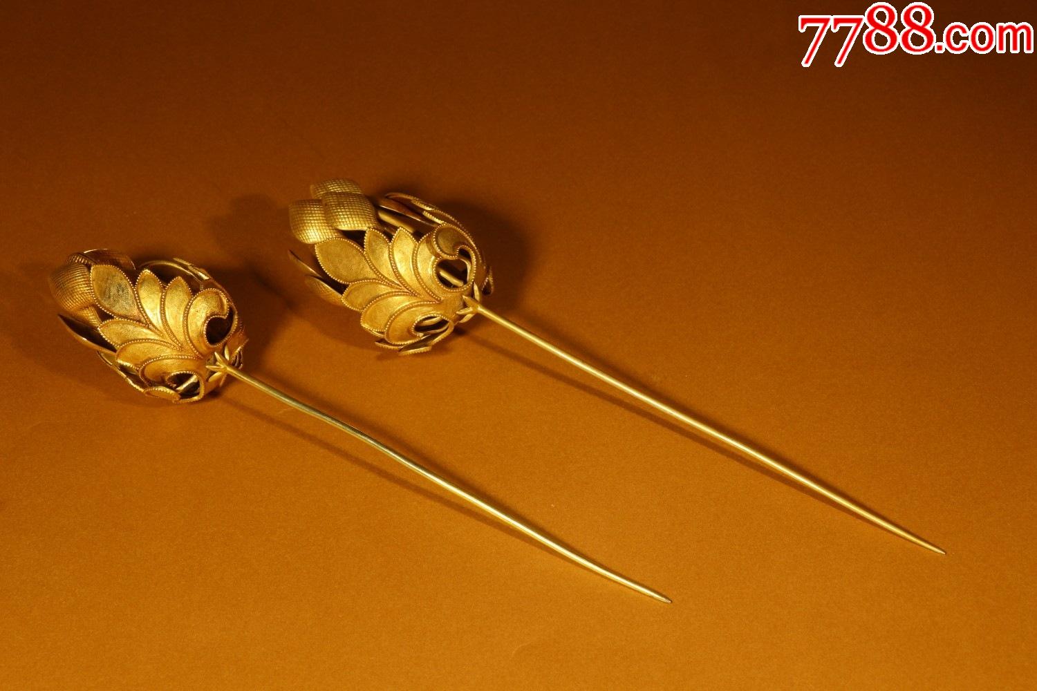 纯银鎏金花卉发簪一对a84s50f-价格:6500元-se81932526-银簪/银钗