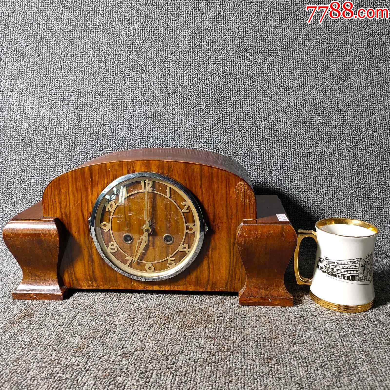 西洋古董钟表木壳双孔壁炉钟机械发条钟不工作民俗老物件摆件怀旧