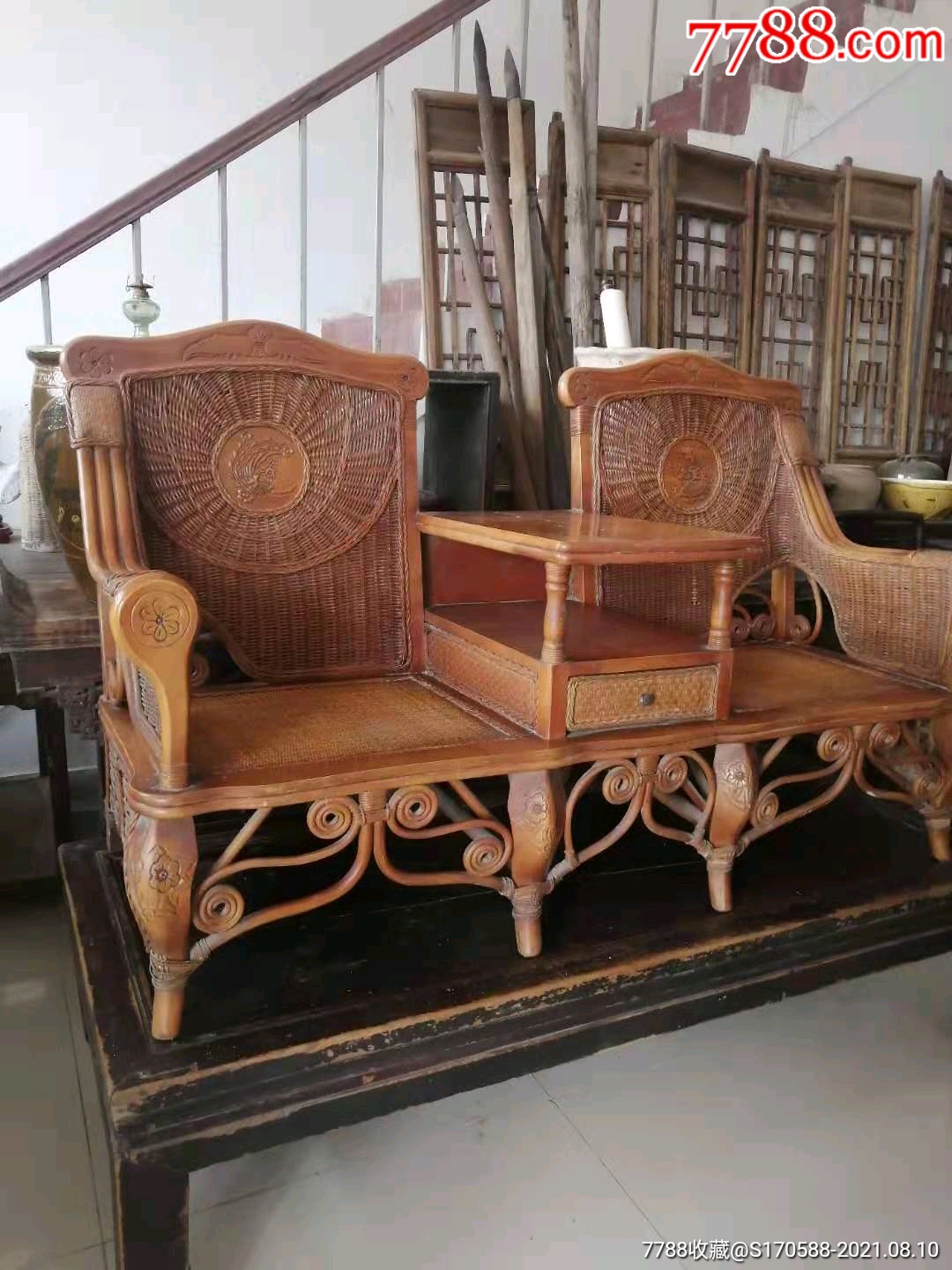 民国时期老藤编连体沙发