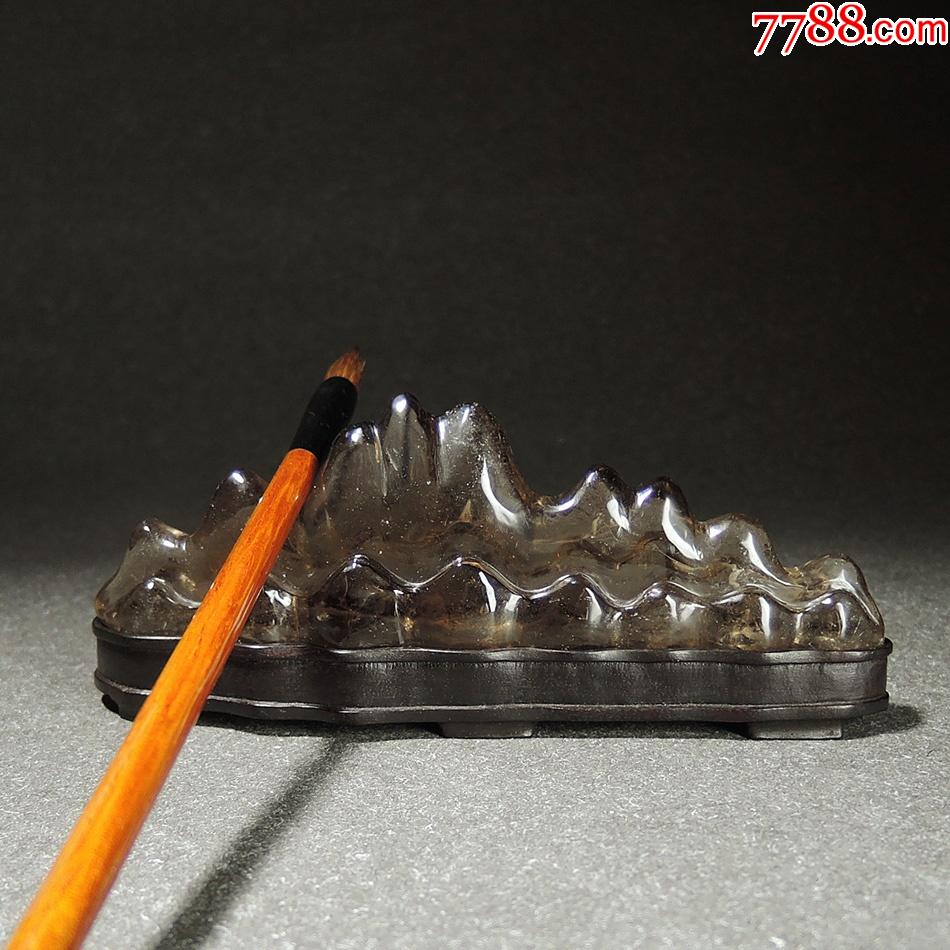 清代雕山子形水晶笔架笔搁摆件