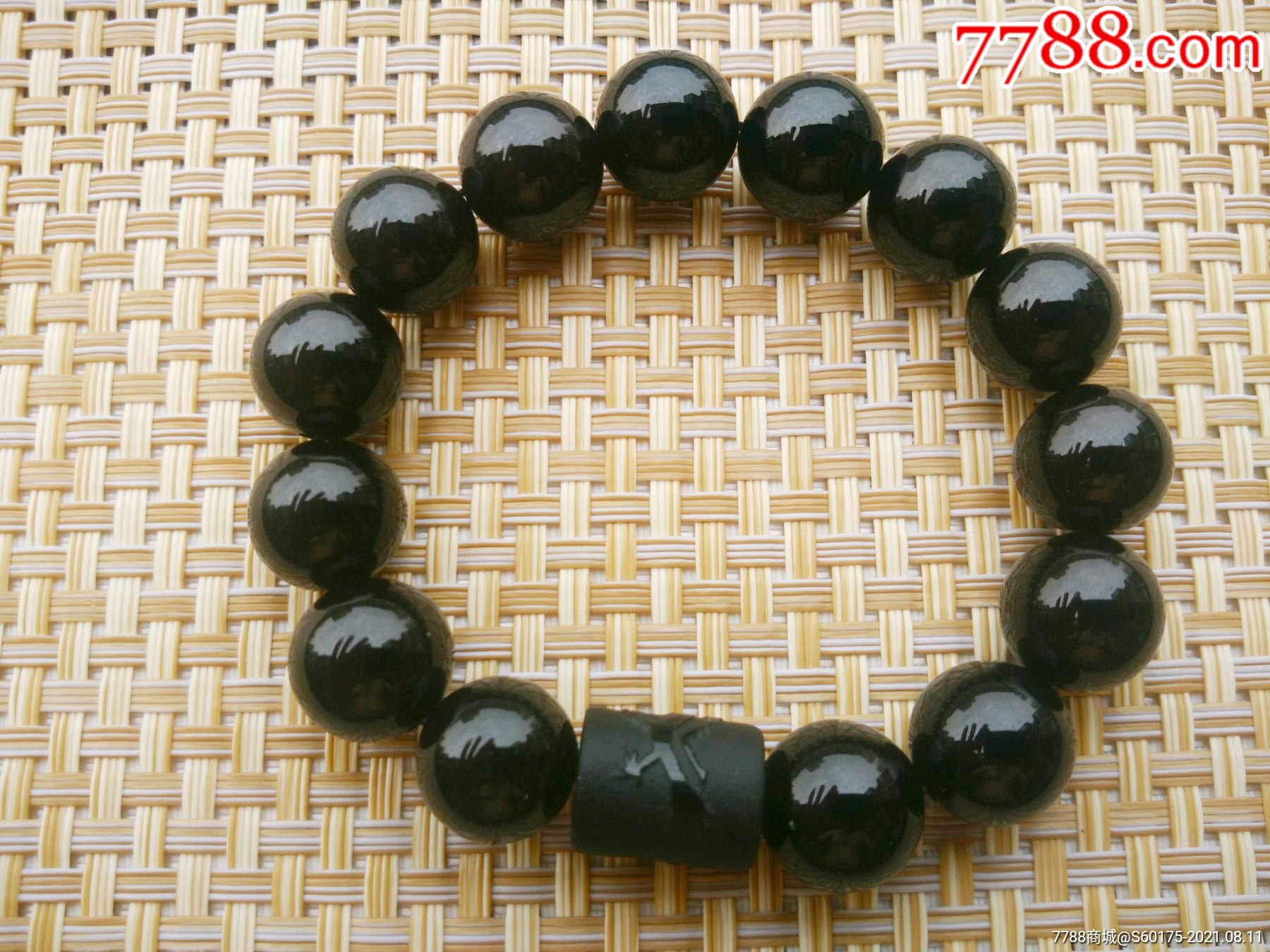 天然黑玛瑙14mm佛珠手串