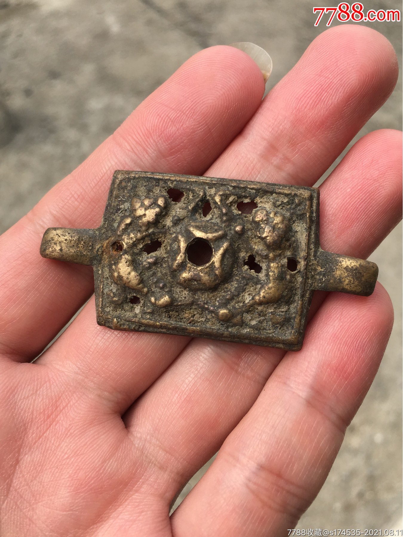 中古～双狮钱文～铜带扣