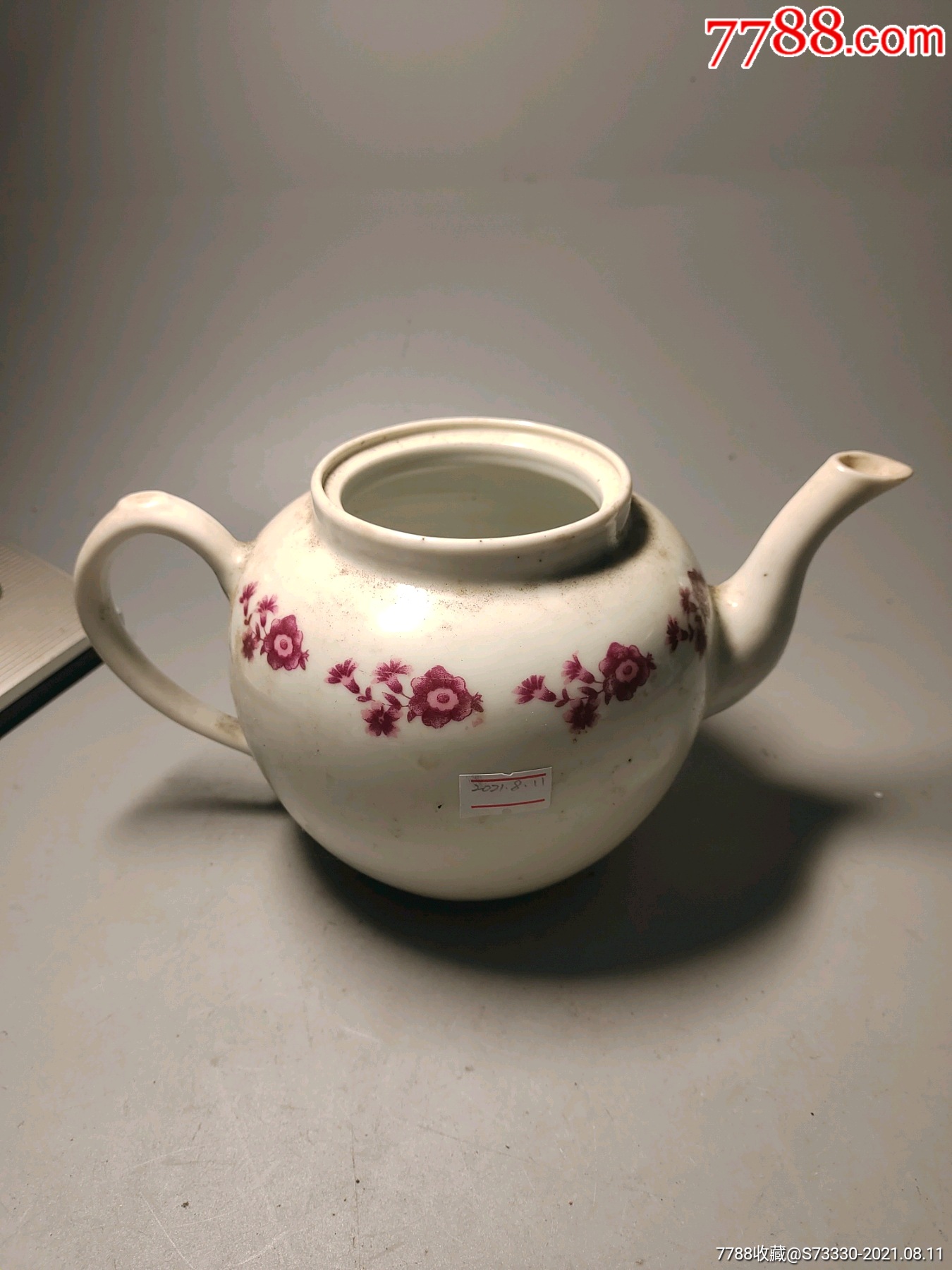 民国瓷经典红色碎花茶壶一把无盖